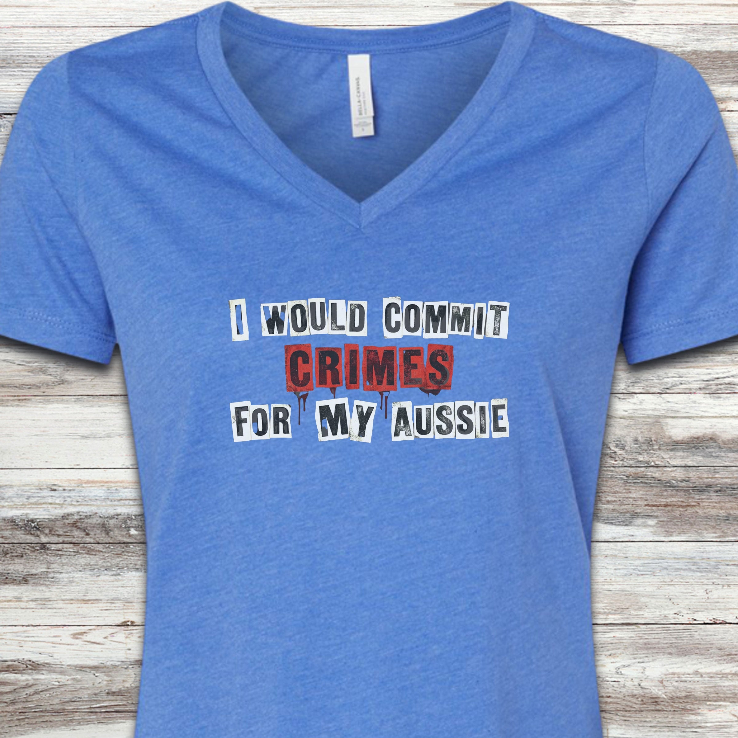 Australian Shepherd Crimes V-Neck Tee - Heather True Royal