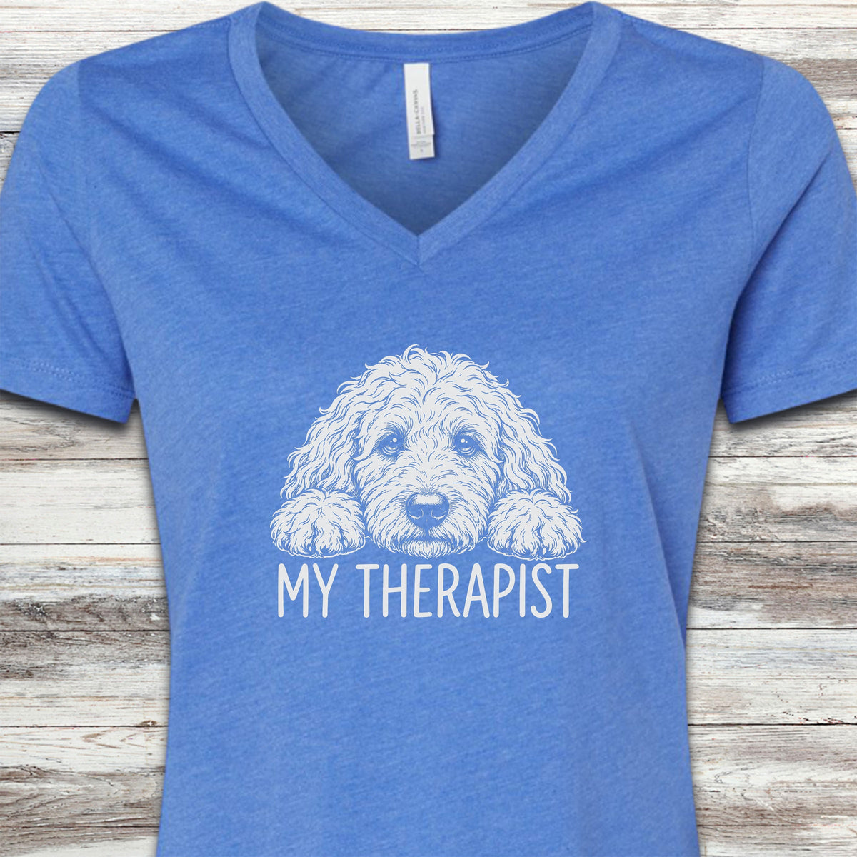 Goldendoodle Therapist V-Neck Tee - Heather True Royal