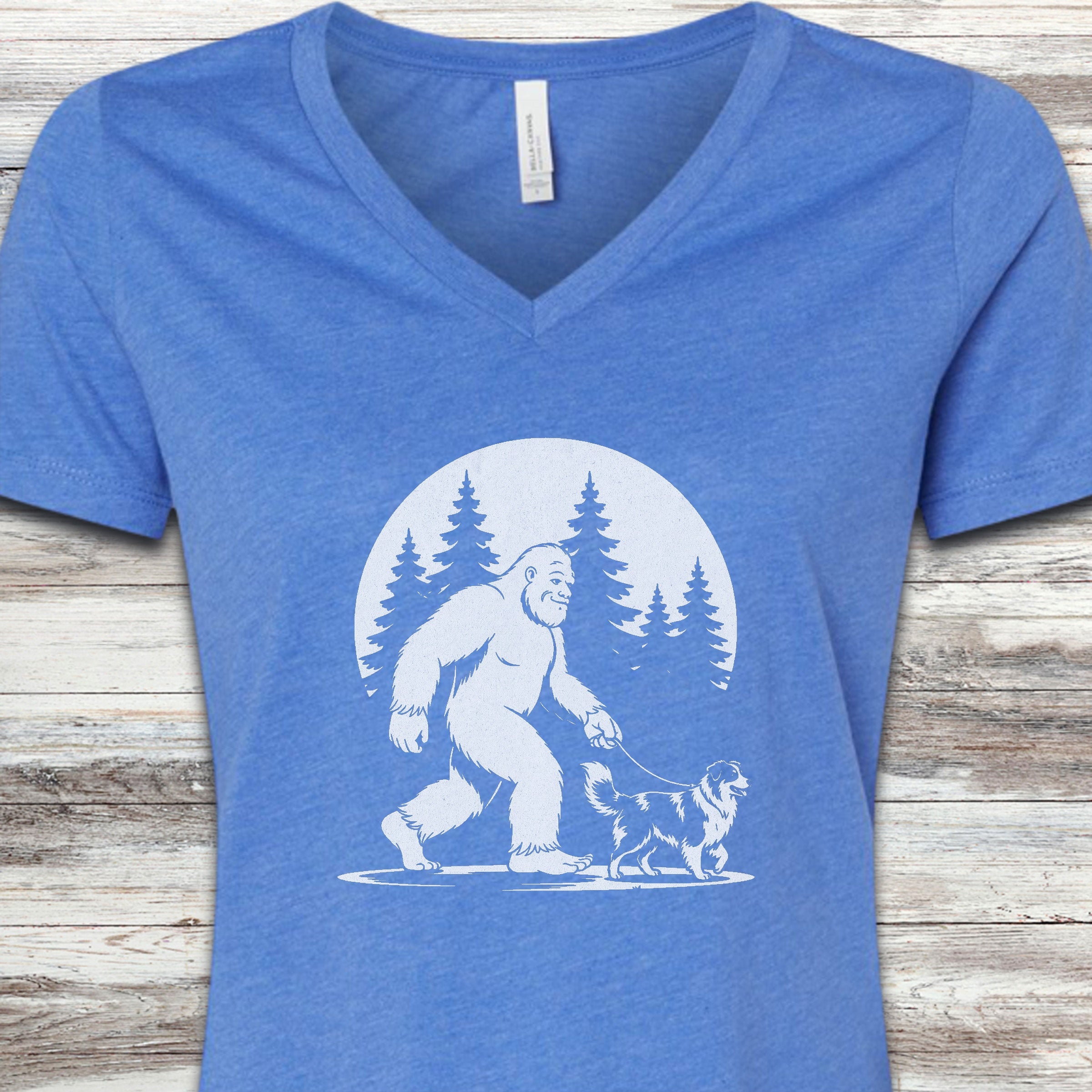 Australian Shepherd Bigfoot V-Neck Tee - Heather True Royal