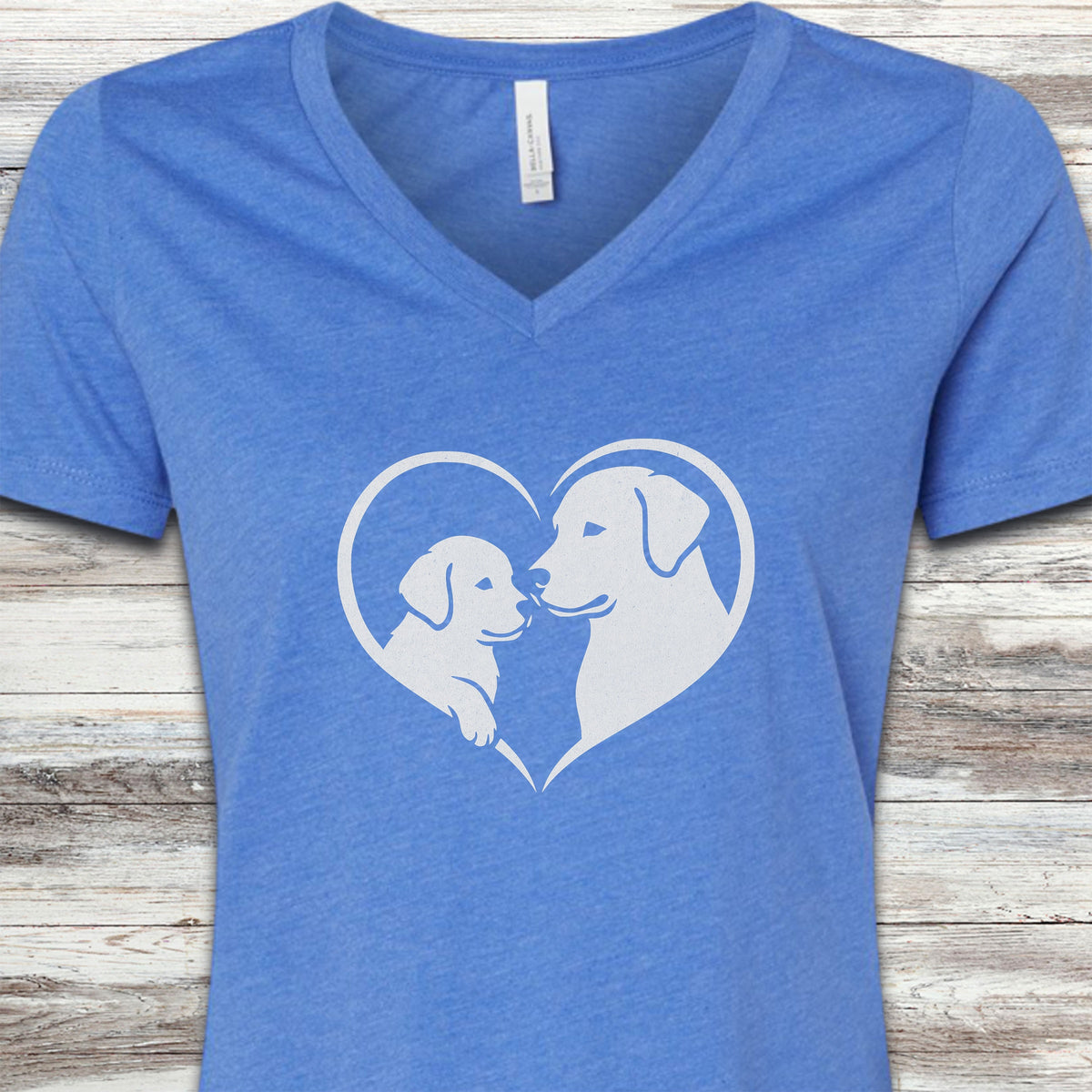 Labrador Retriever Heart Bond V-Neck Tee - Heather True Royal