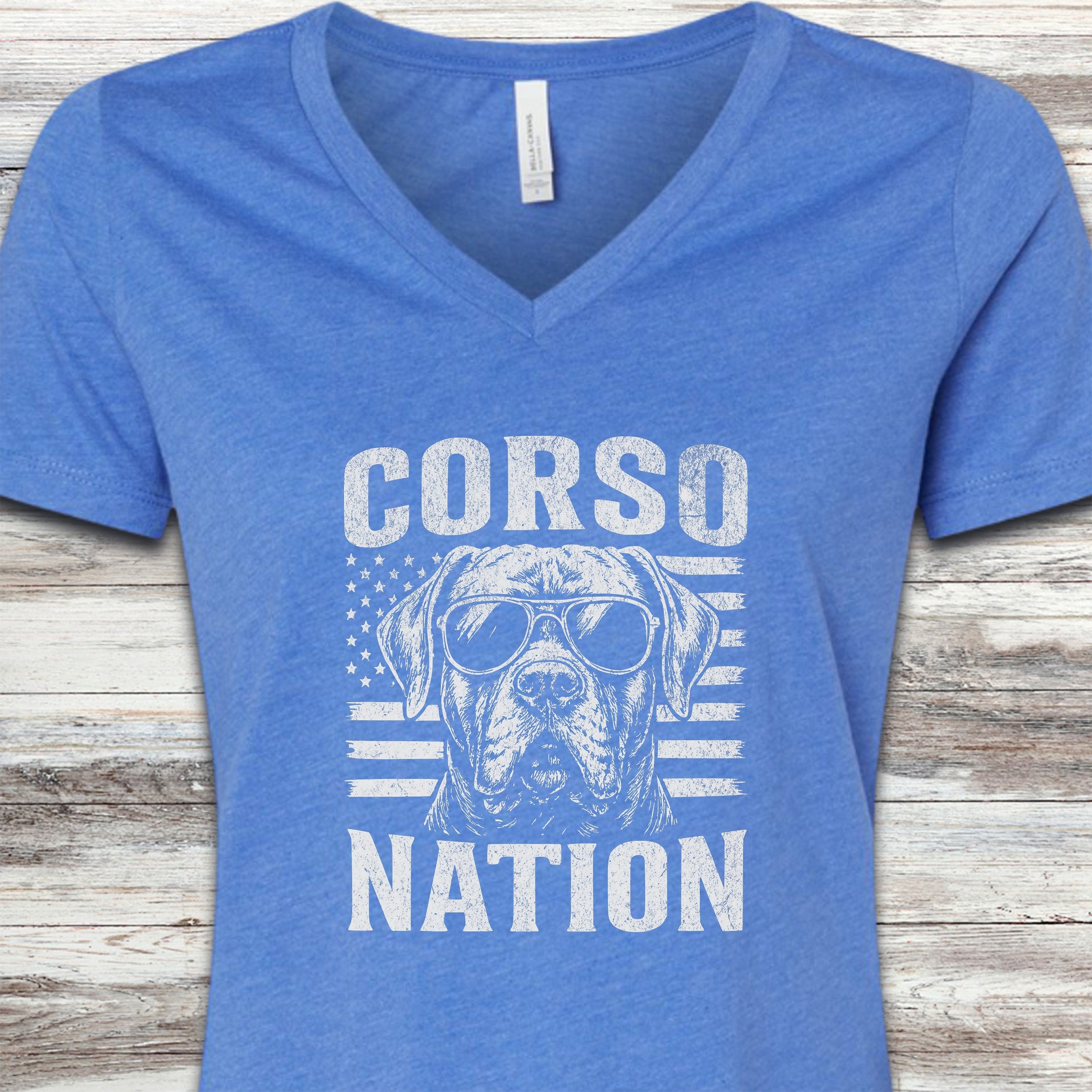 Cane Corso Nation V-Neck Tee - Heather True Royal