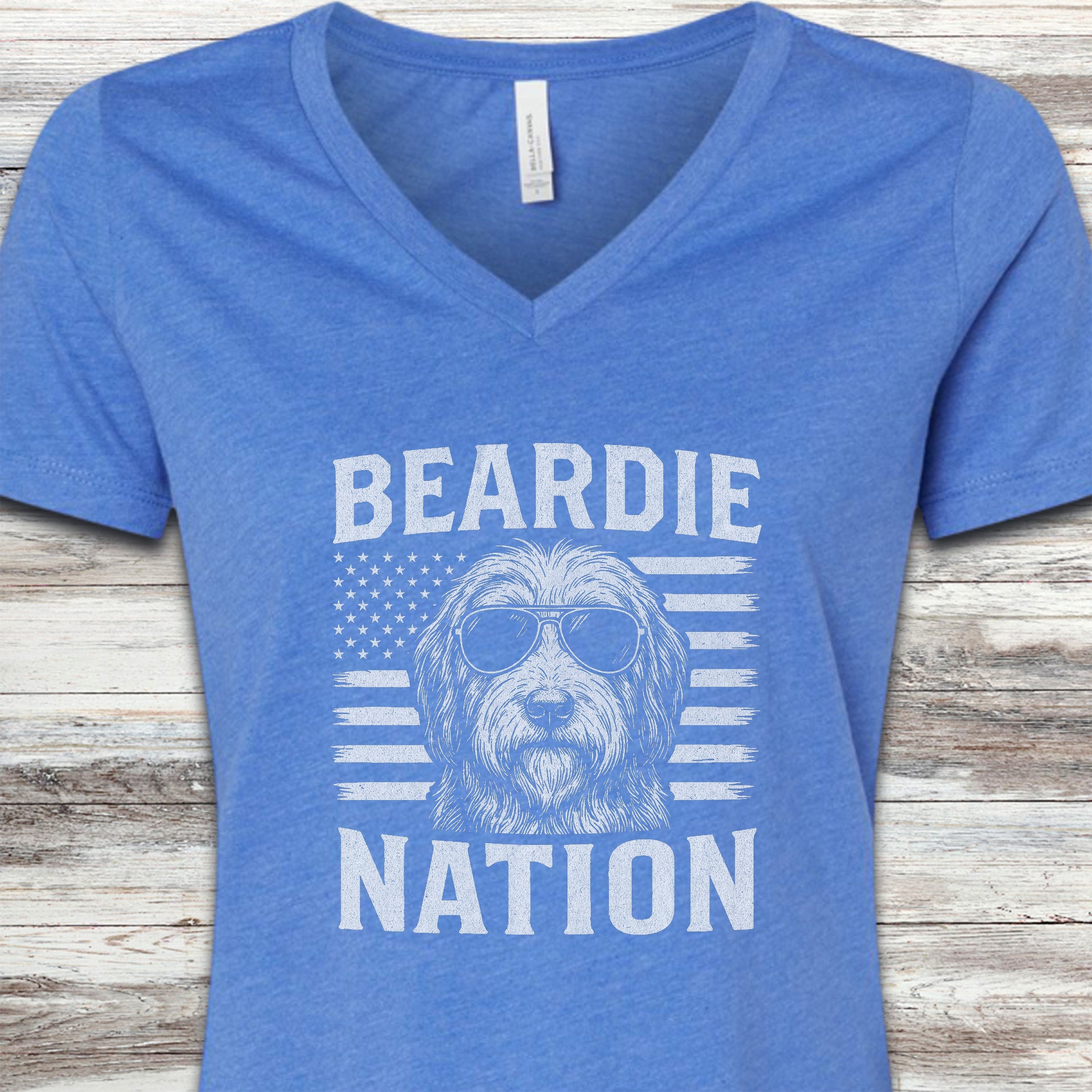 Bearded Collie Nation V-Neck Tee - Heather True Royal