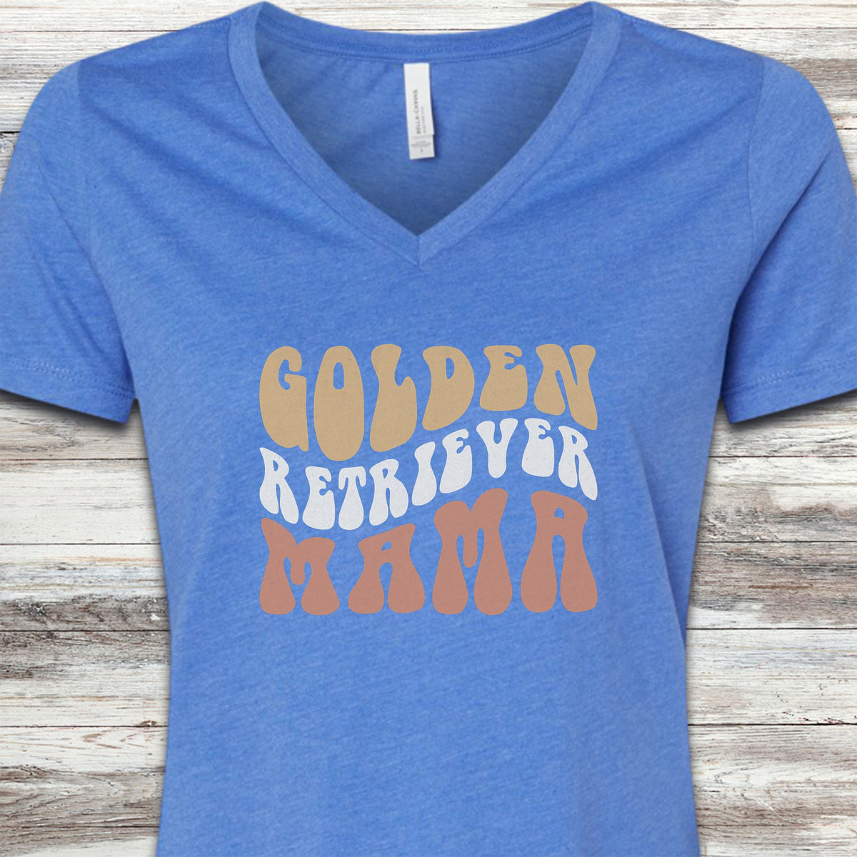 Golden Retriever Retro Mama V-Neck Tee - Heather True Royal
