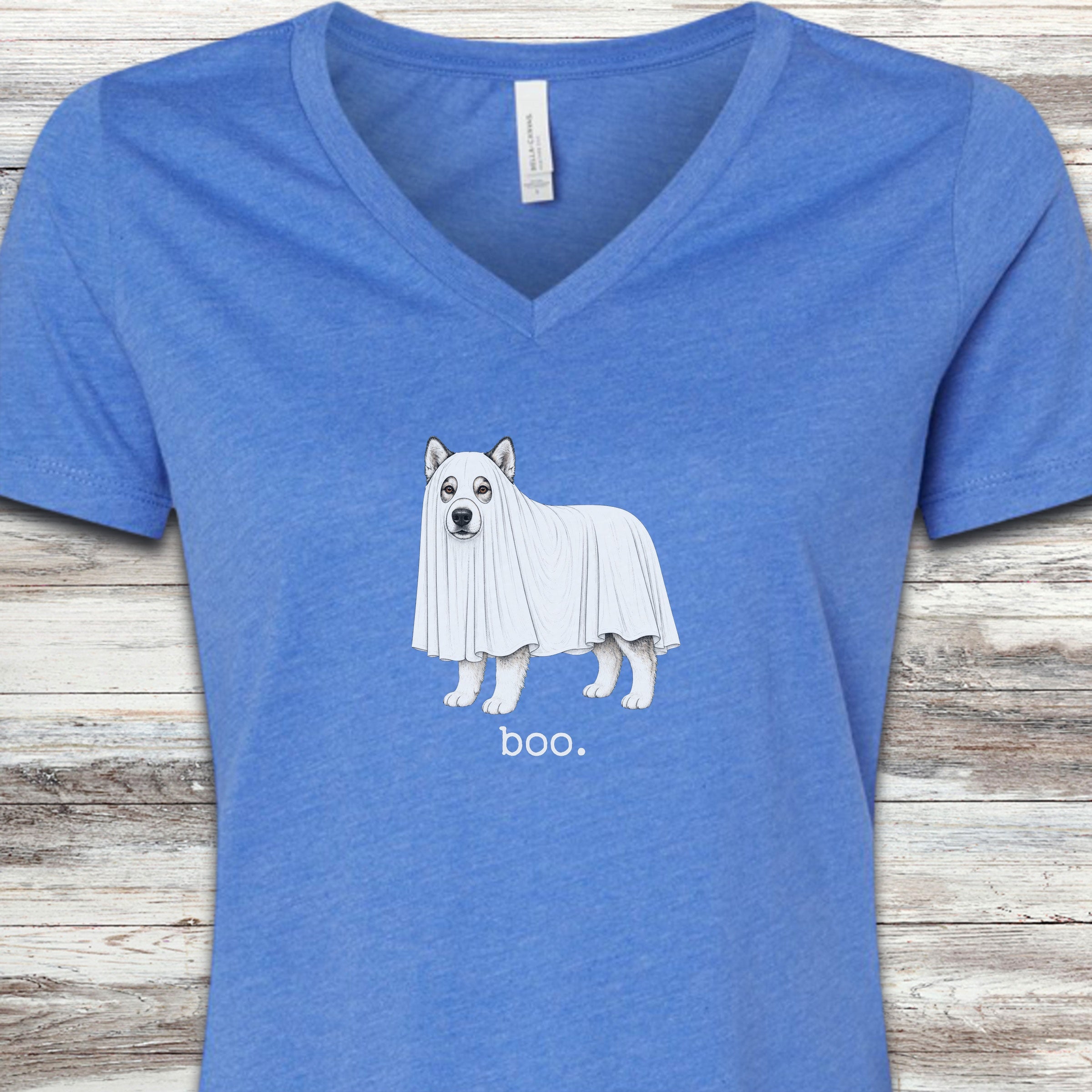 Alaskan Malamute Boo V-Neck Tee - Heather True Royal