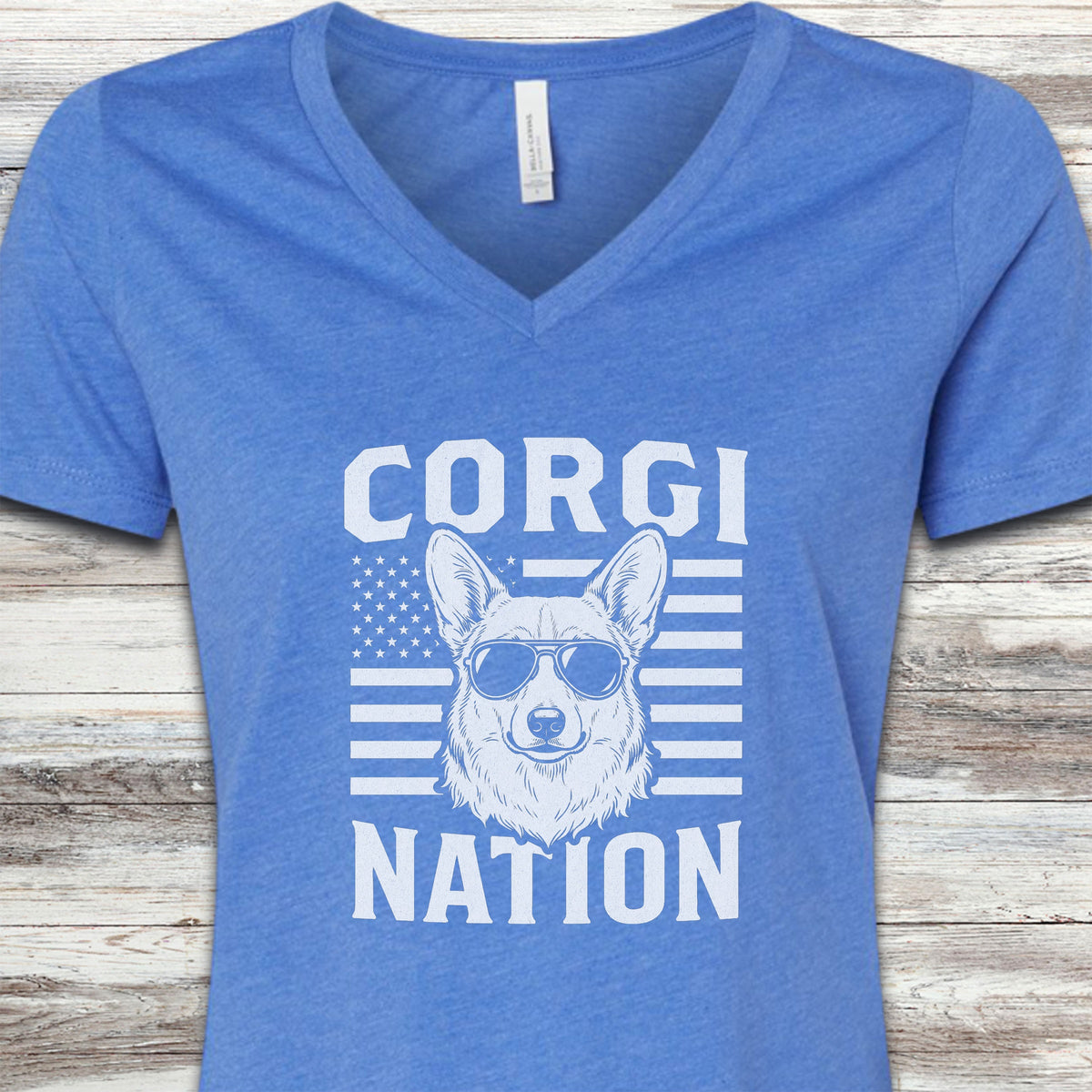 Corgi Nation V-Neck Tee - Heather True Royal