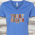 Treat Dealer Fall Faux Patchwork V-Neck Tee - Heather True Royal