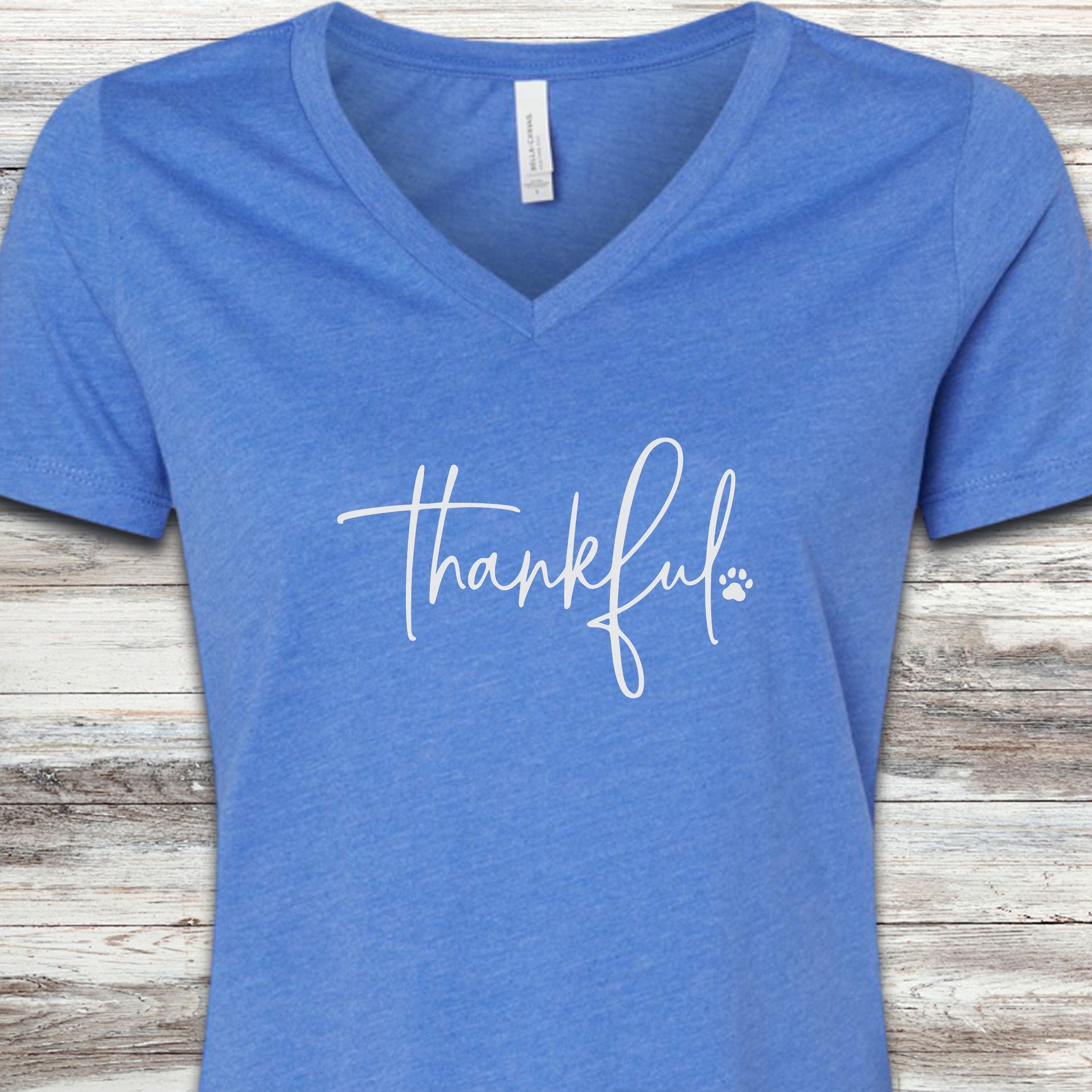 Thankful V-Neck Tee - Heather True Royal
