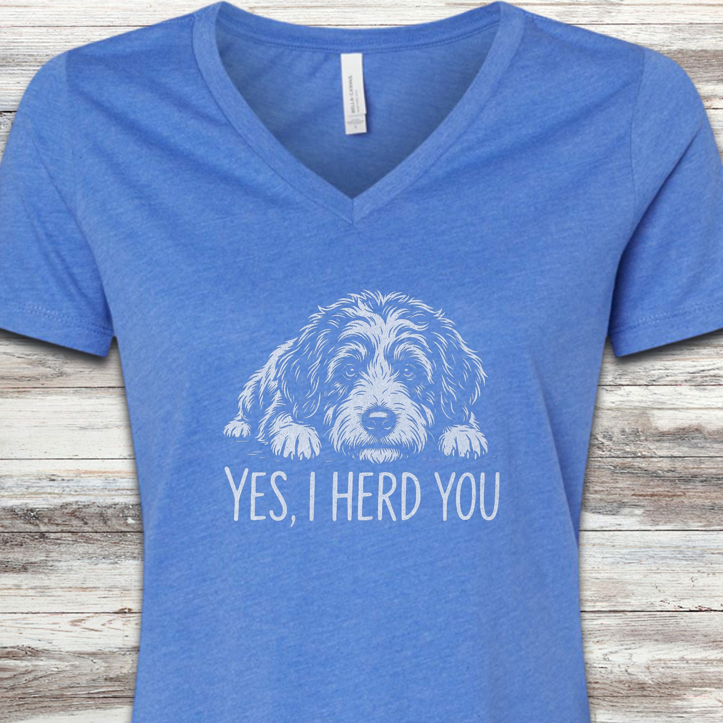 Bernedoodle Herd You V-Neck Tee - Heather True Royal