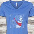 Bernese Mountain Dog Etching V-Neck Tee - Heather True Royal