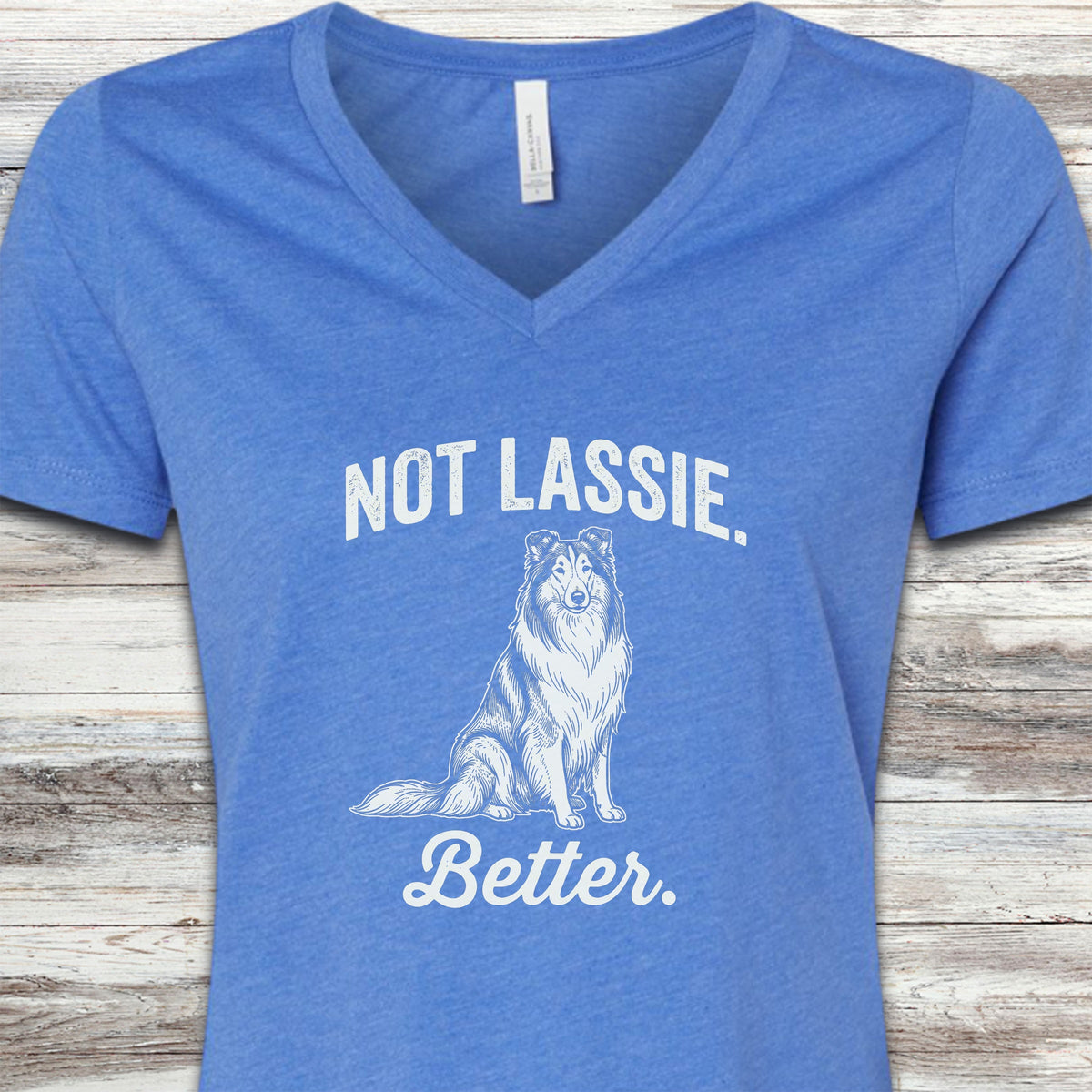 Rough Collie Not Lassie V-Neck Tee - Heather True Royal
