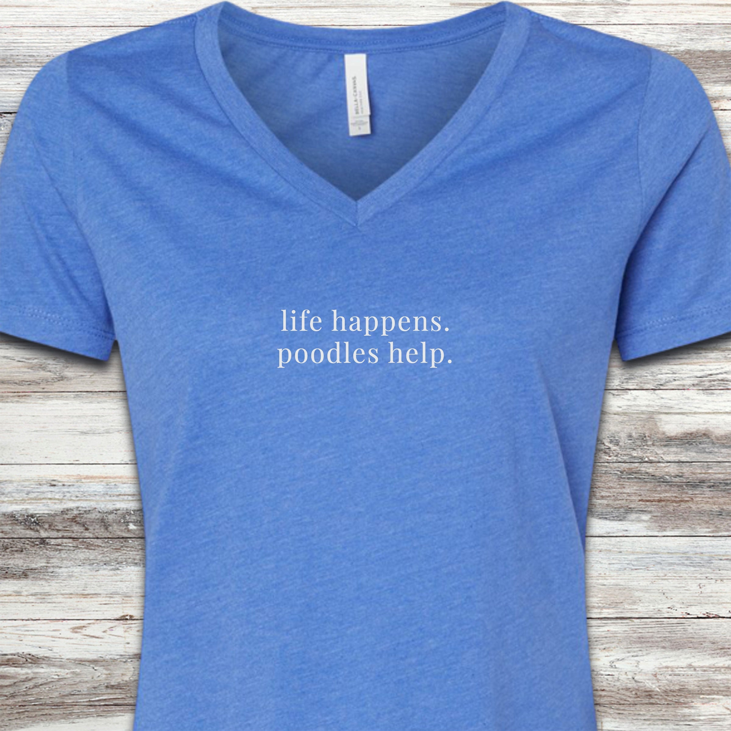 Poodle Help V-Neck Tee - Heather True Royal