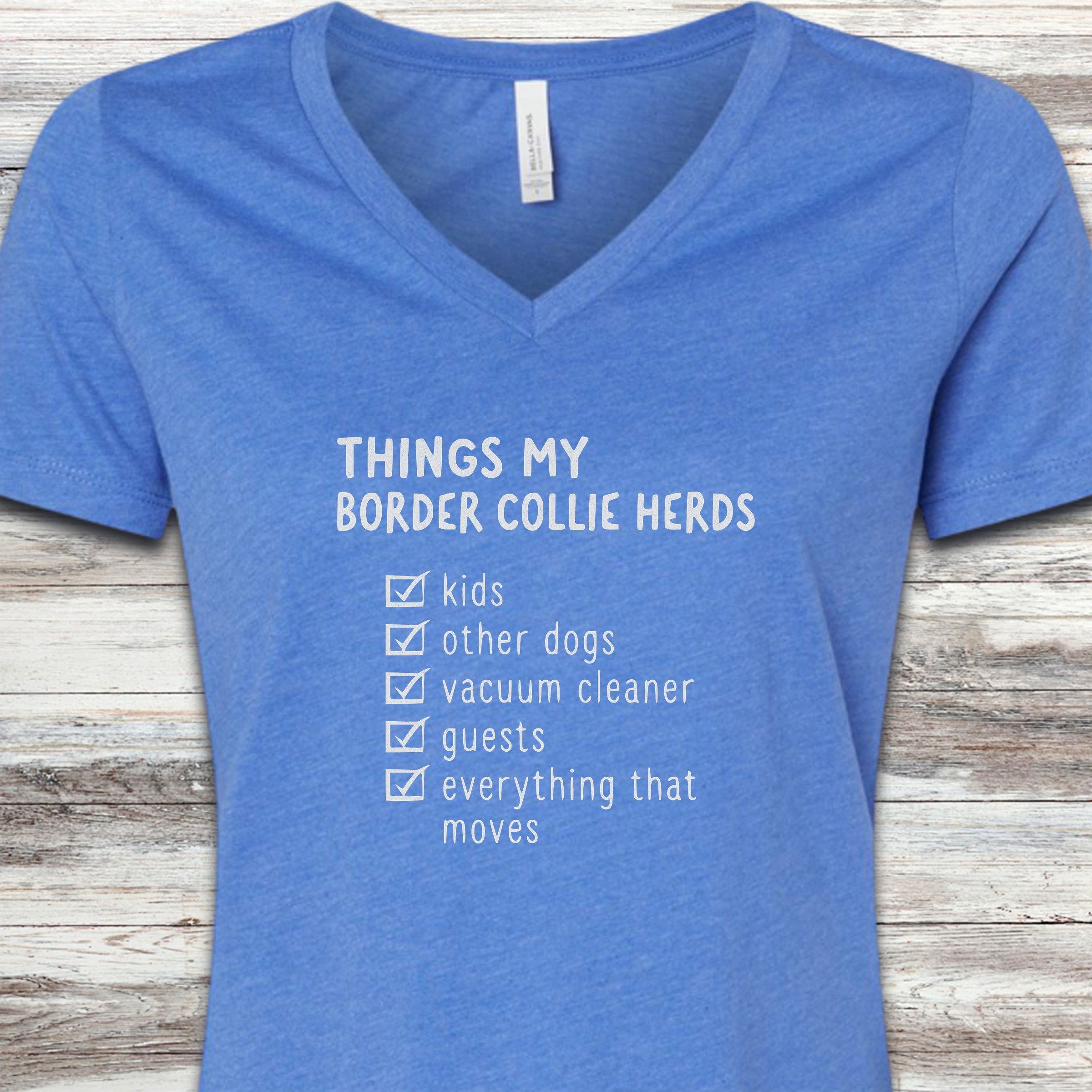 Border Collie Herding List V-Neck Tee - Heather True Royal