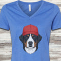 Swiss Mountain Dog Swissy Hat V-Neck Tee - Heather True Royal