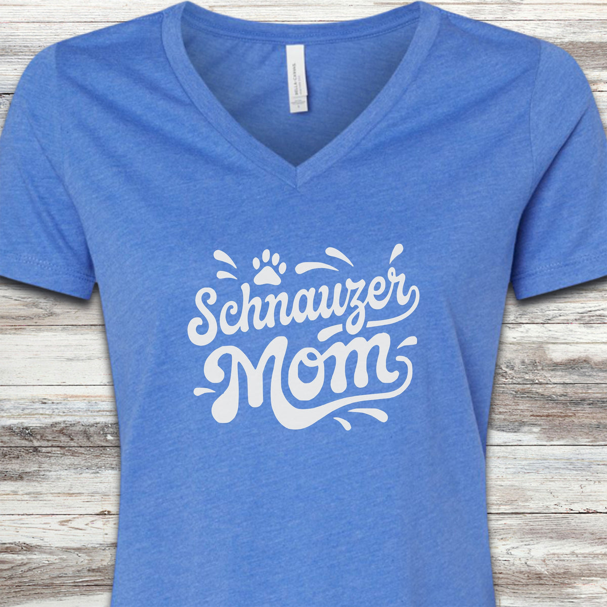 Schnauzer Groovy Mom V-Neck Tee - Heather True Royal