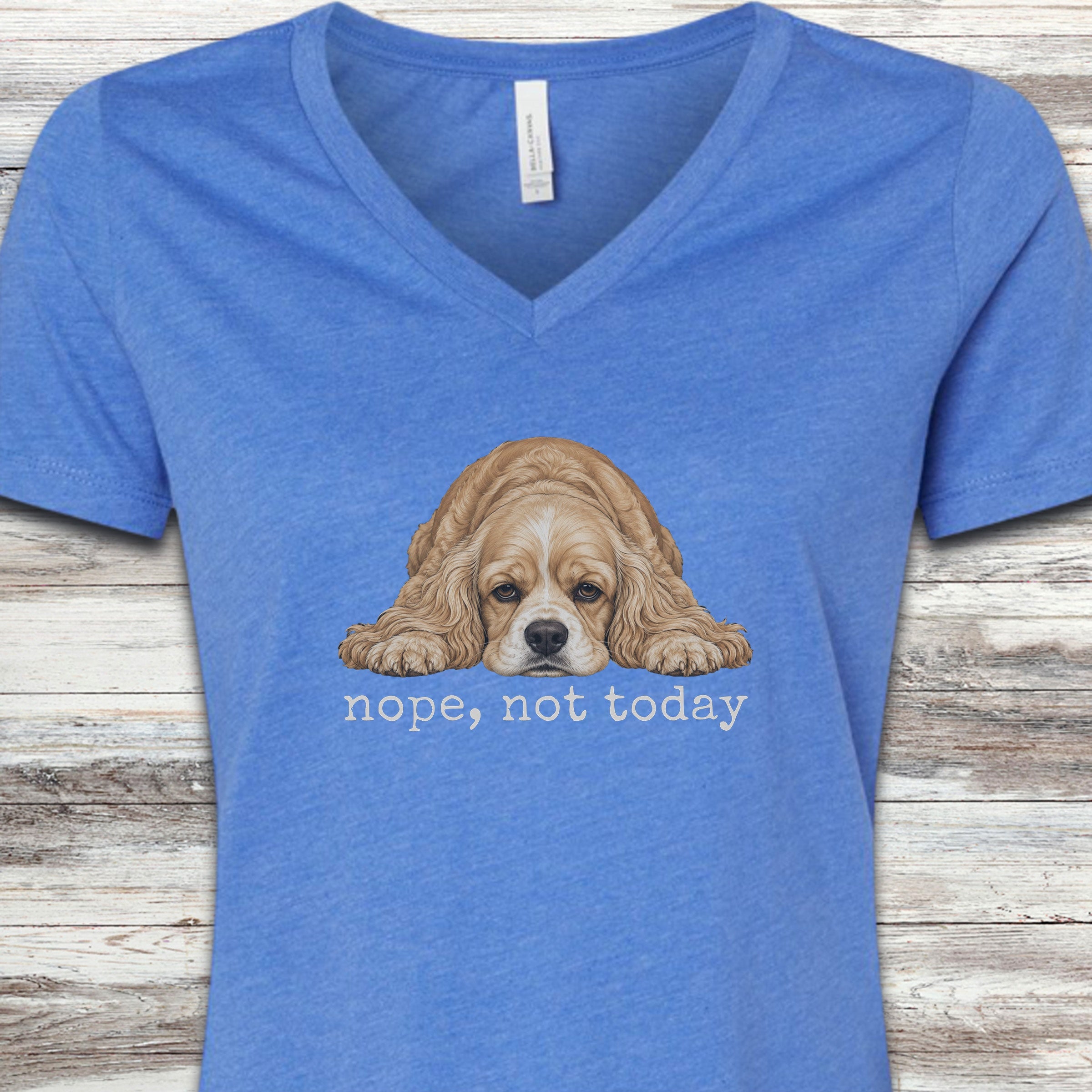 Cocker Spaniel Nope V-Neck Tee - Heather True Royal