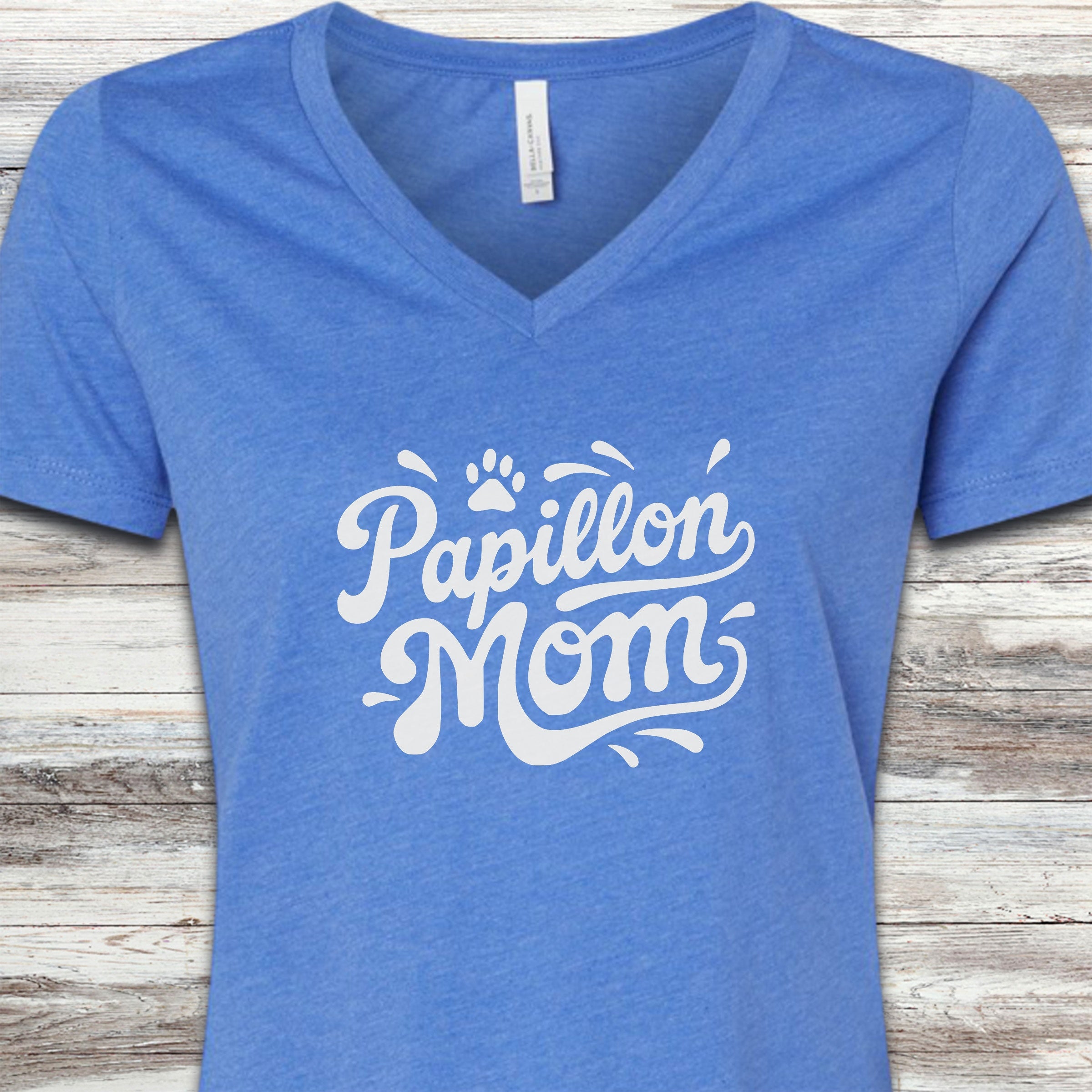 Papillon Groovy Mom V-Neck Tee - Heather True Royal