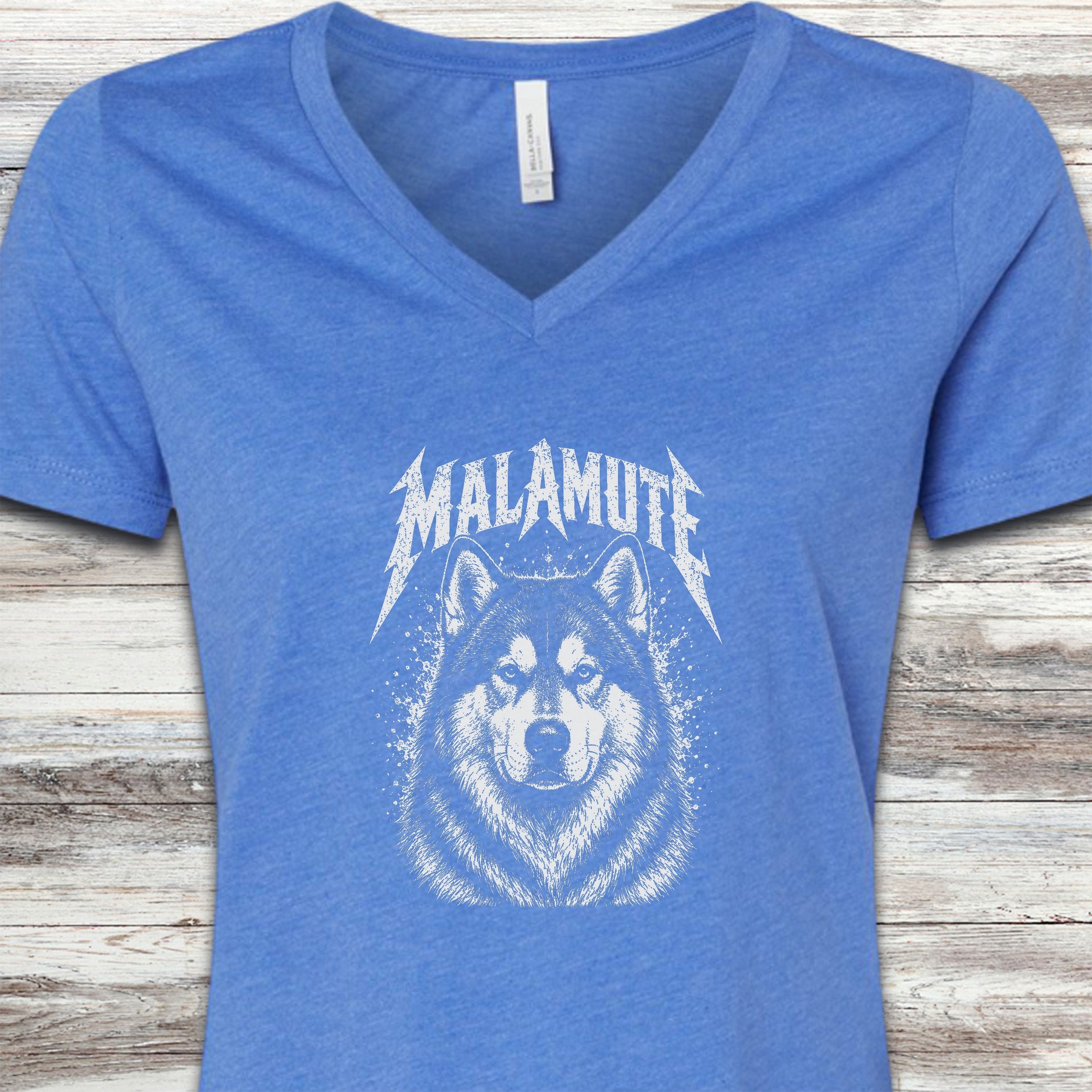 Alaskan Malamute Metal V-Neck Tee - Heather True Royal