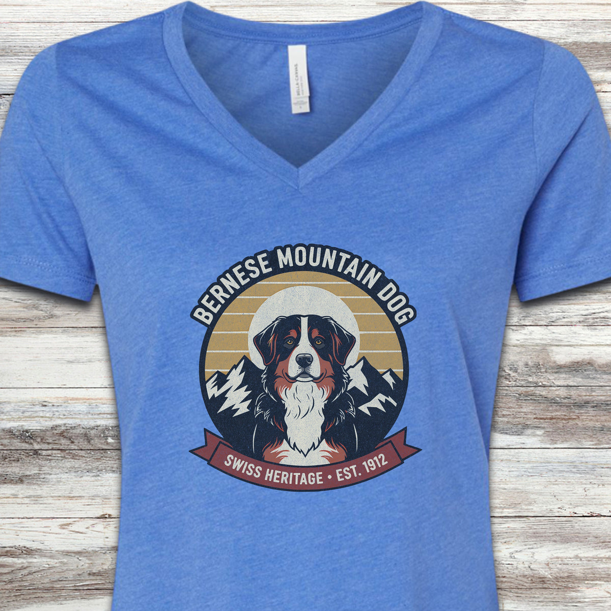 Bernese Mountain Dog Heritage V-Neck Tee - Heather True Royal
