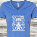 Dachshund Folk Art Floral V-Neck Tee - Heather True Royal