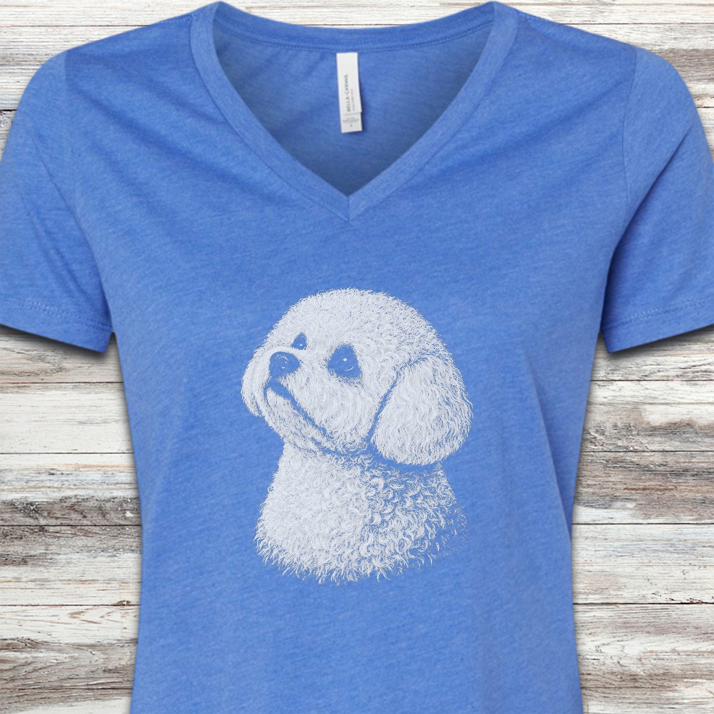Bichon Frise Loyalty V-Neck Tee - Heather True Royal