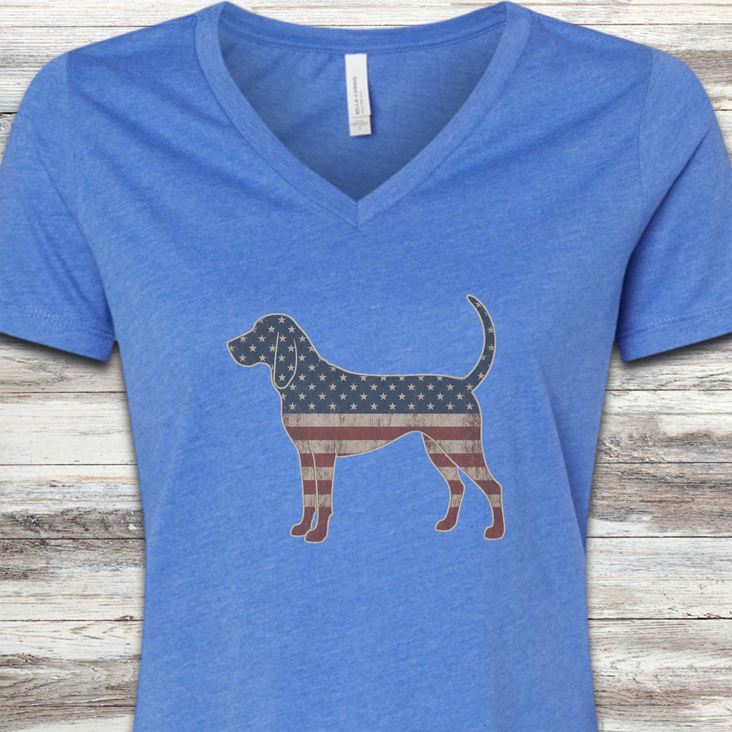 Coonhound Vintage USA V-Neck Tee - Heather True Royal