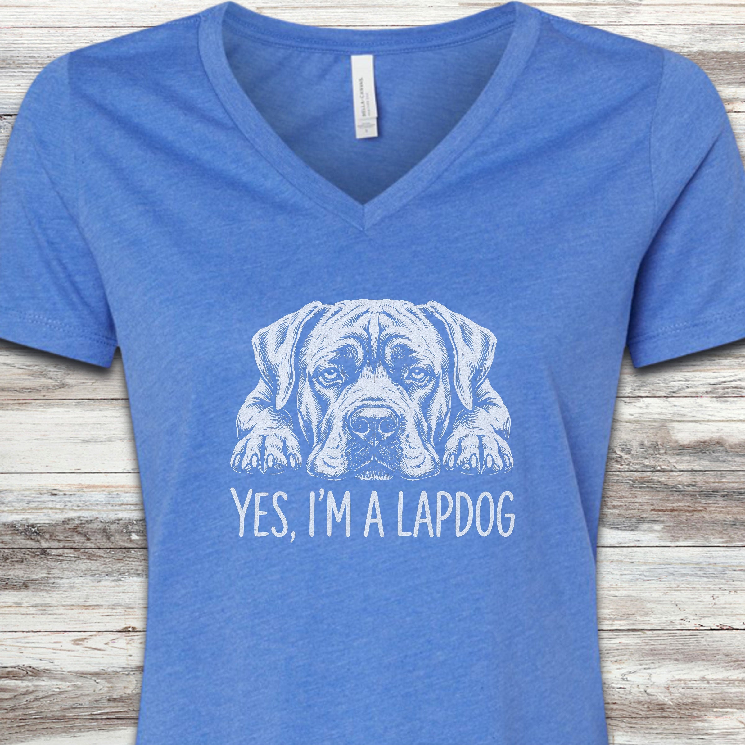 Cane Corso Lap Dog V-Neck Tee - Heather True Royal