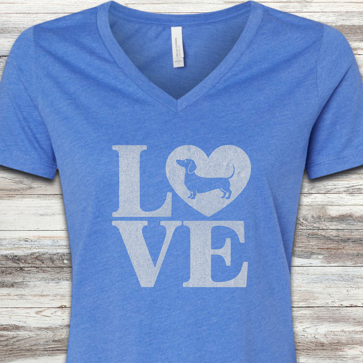 Dachshund Heart V-Neck Tee - Heather True Royal