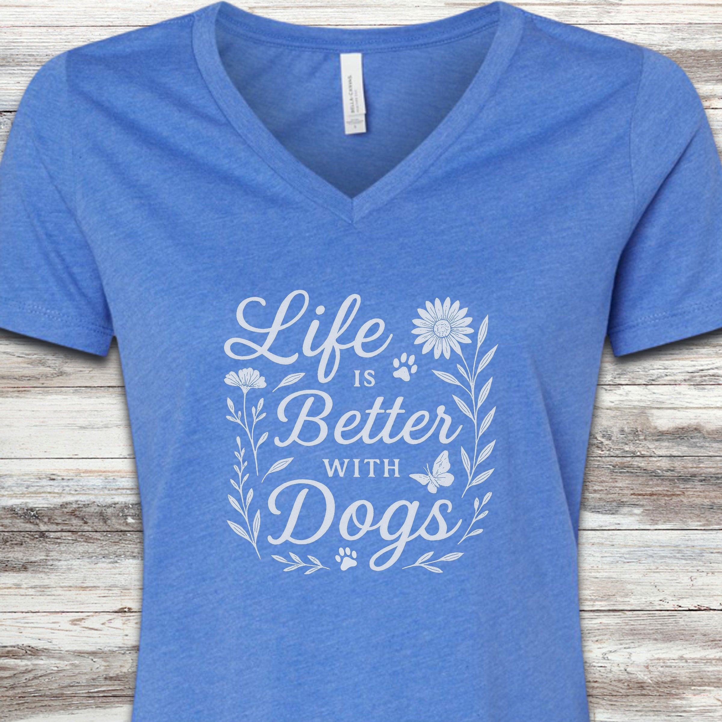 Life is Better Wildflowers V-Neck Tee - Heather True Royal