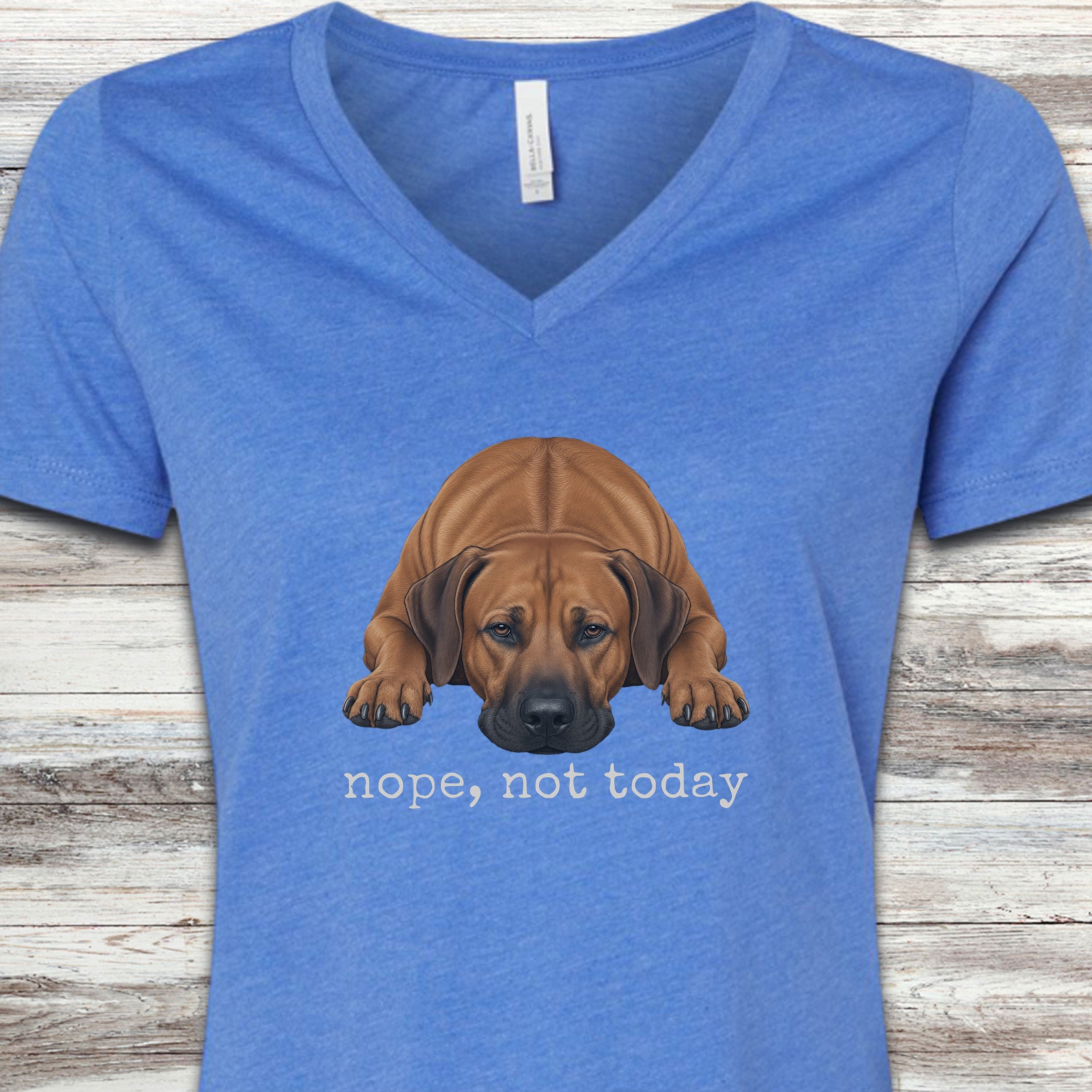 Rhodesian Ridgeback Nope V-Neck Tee - Heather True Royal