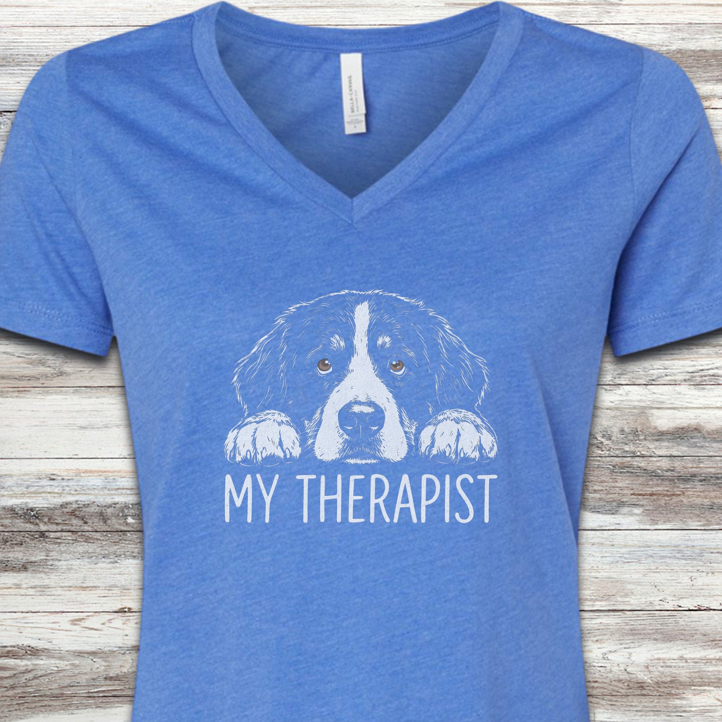 Bernese Mountain Dog Therapist V-Neck Tee - Heather True Royal