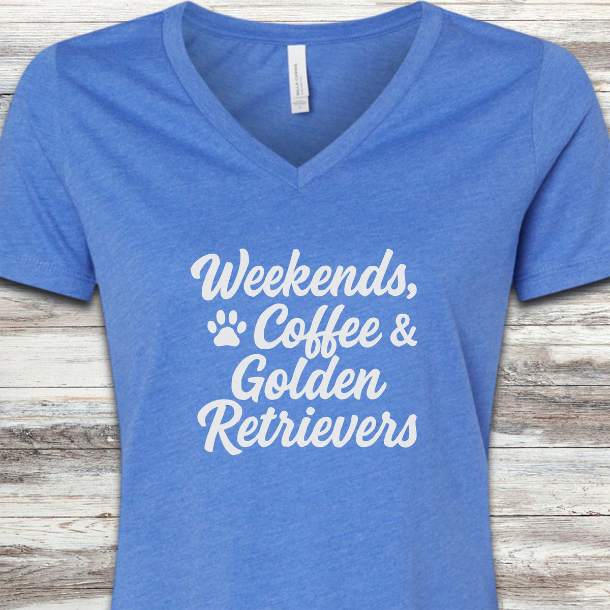 Golden Retriever Weekends V-Neck Tee - Heather True Royal