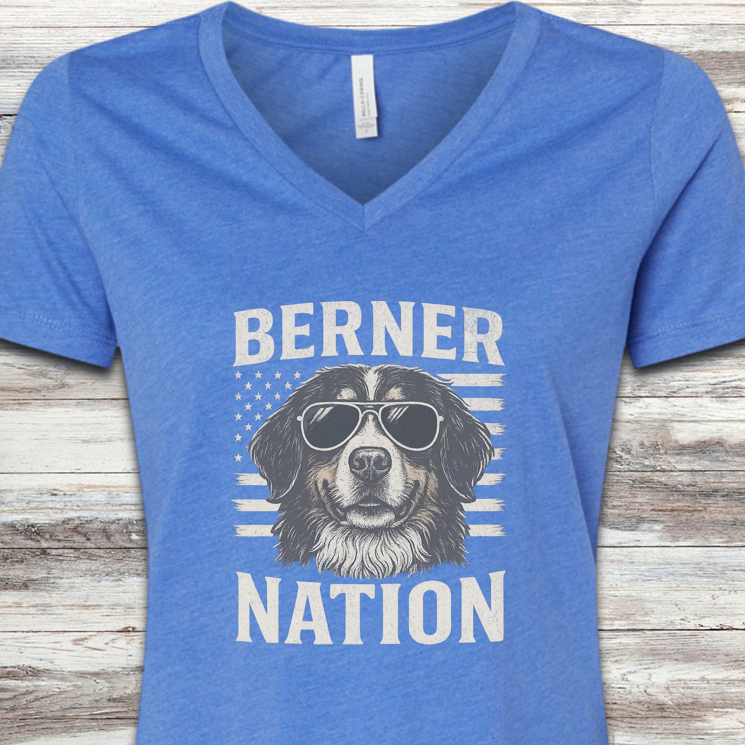 Bernese Mountain Dog Nation V-Neck Tee - Heather True Royal