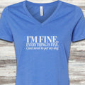 Everything Is Fine V-Neck Tee - Heather True Royal