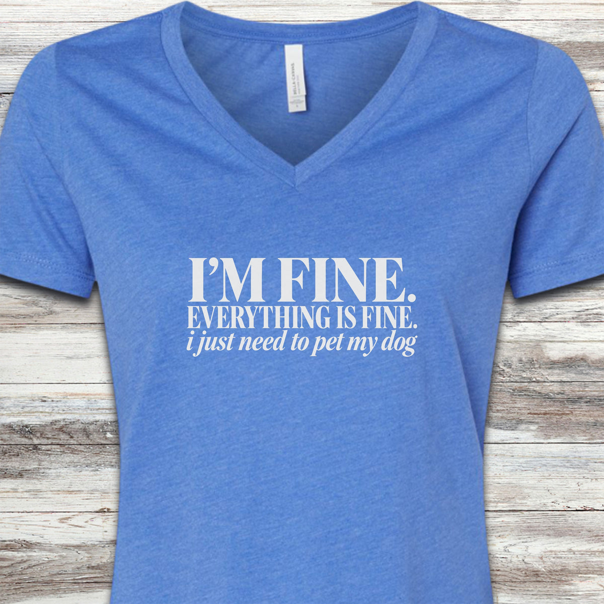 Everything Is Fine V-Neck Tee - Heather True Royal