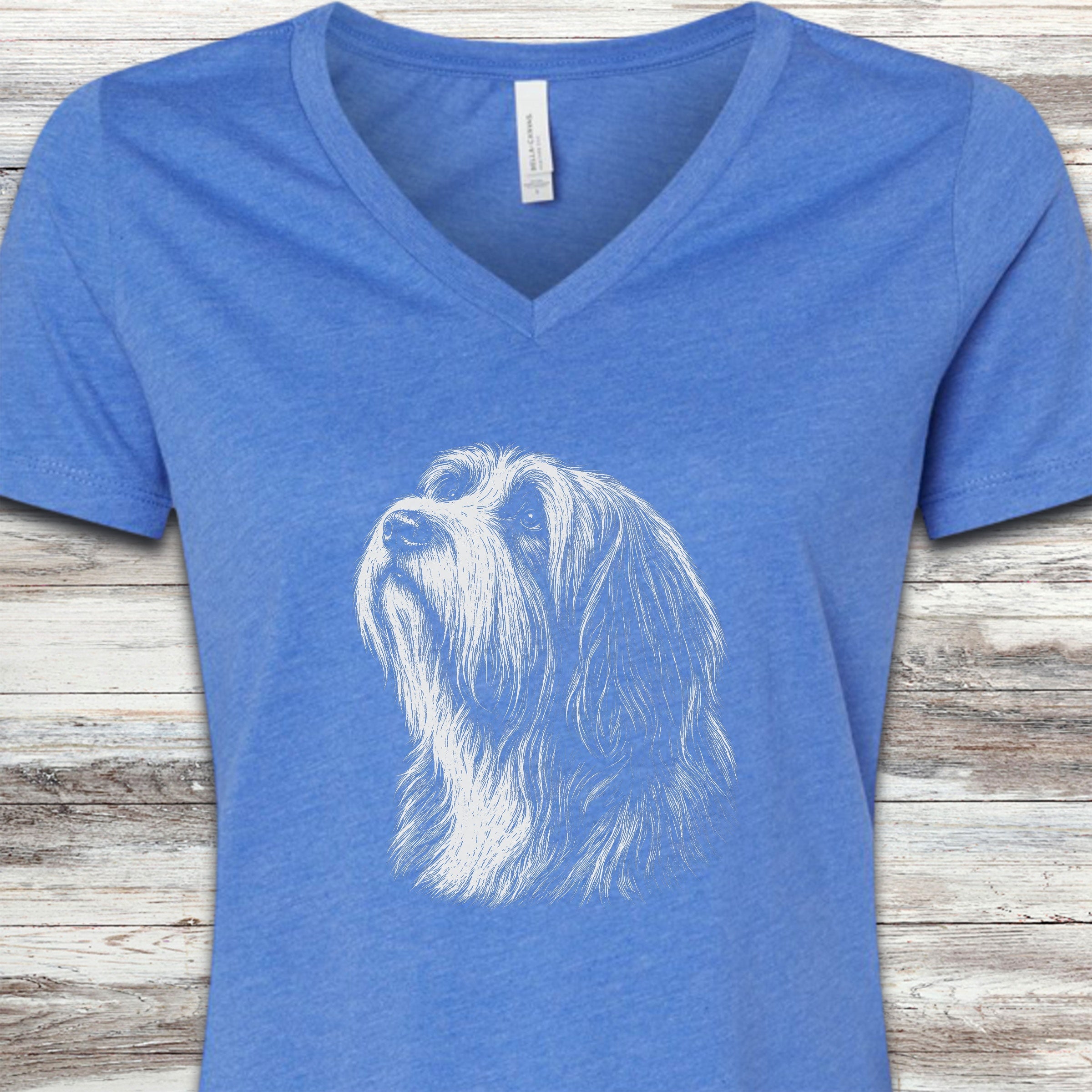 Bearded Collie Loyalty V-Neck Tee - Heather True Royal