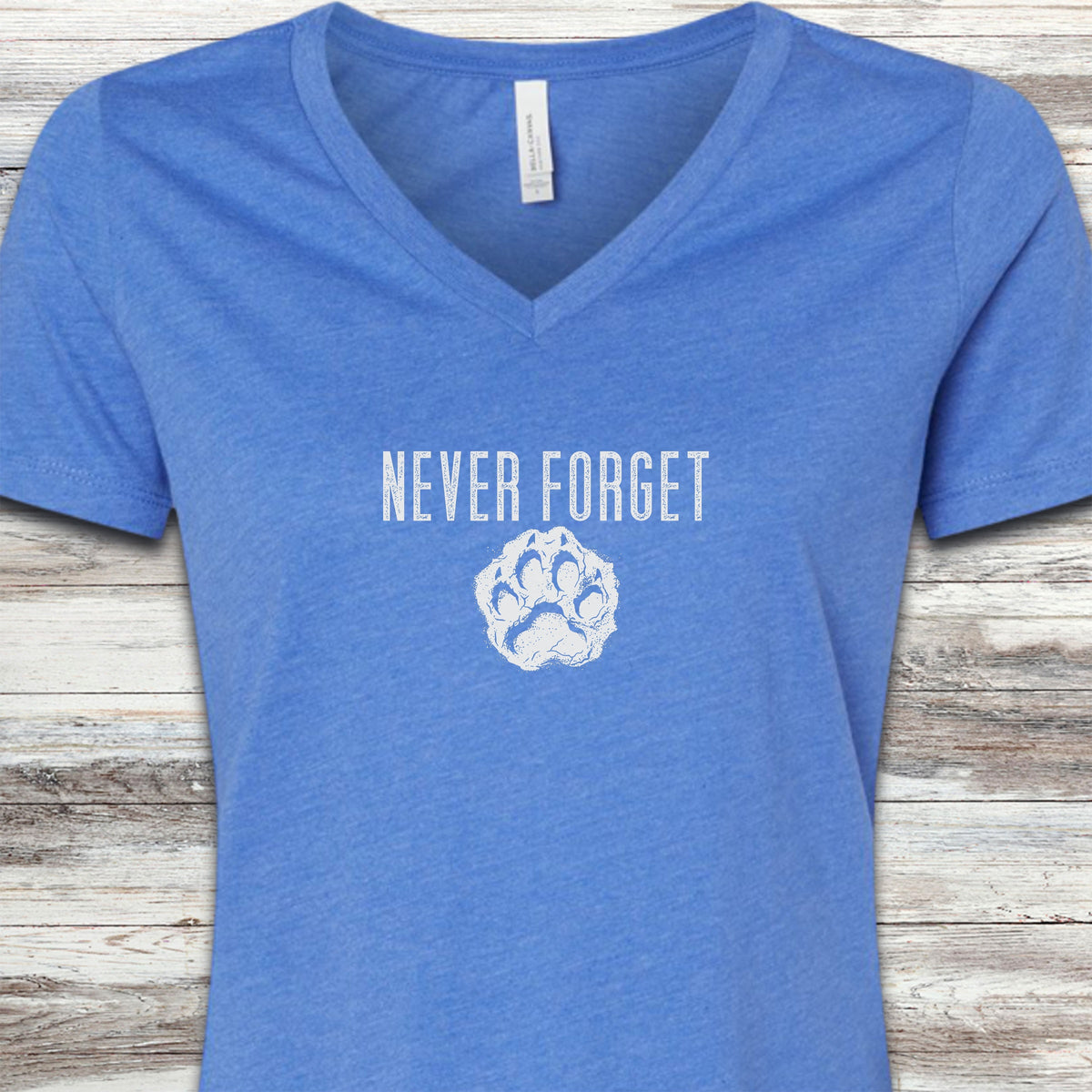 Never Forget Pawprint V-Neck Tee - Heather True Royal
