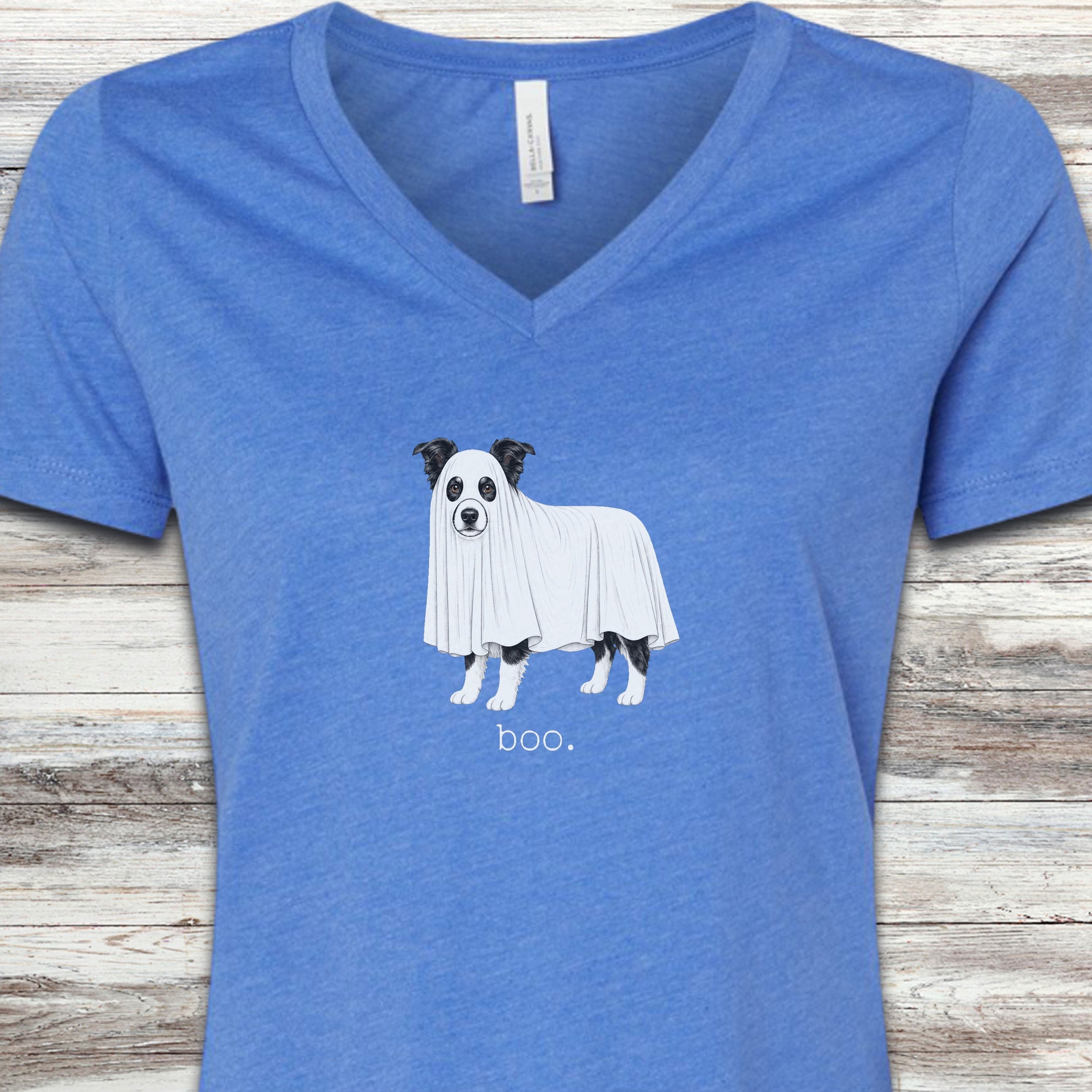 Border Collie Boo V-Neck Tee - Heather True Royal