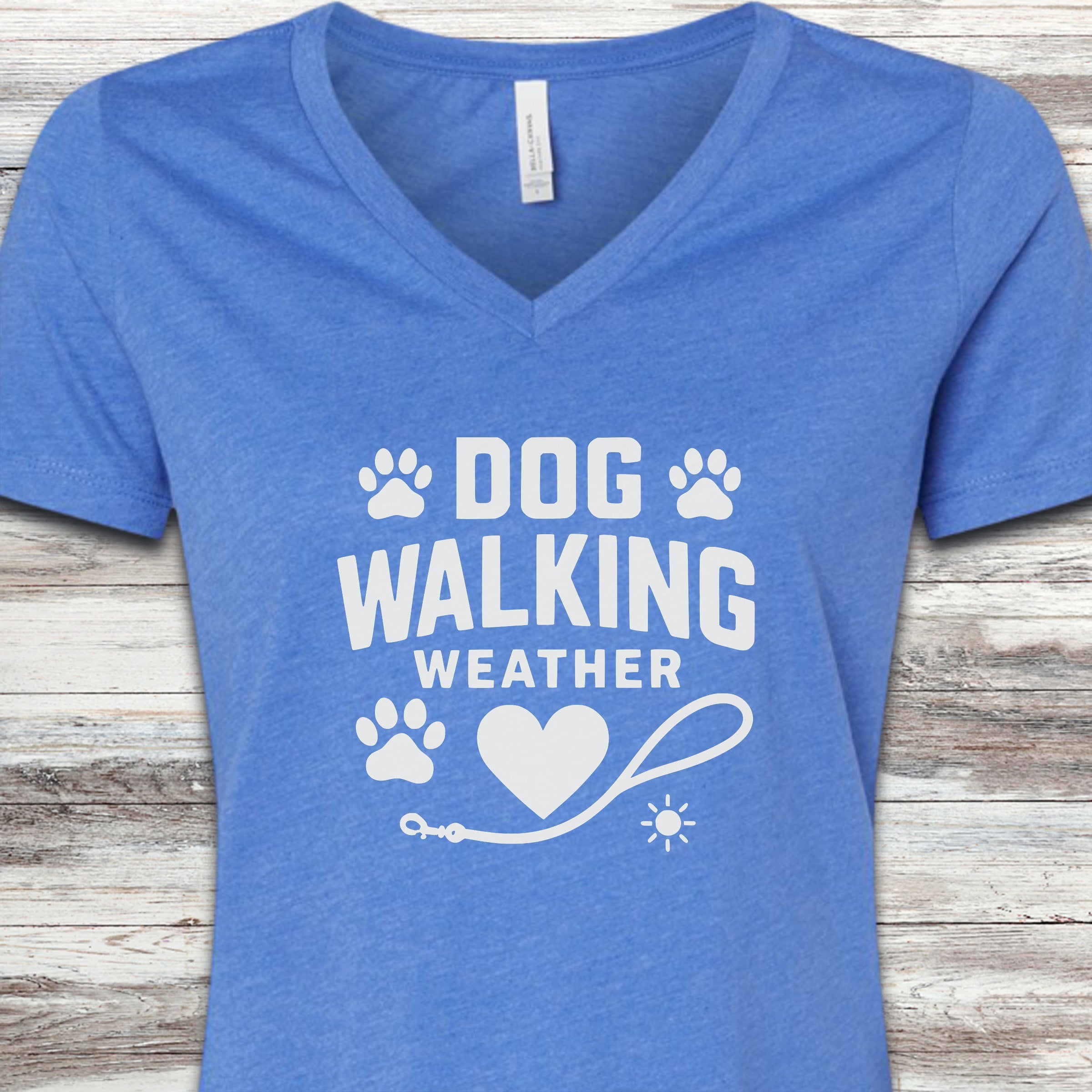 Dog Walking Weather V-Neck Tee - Heather True Royal
