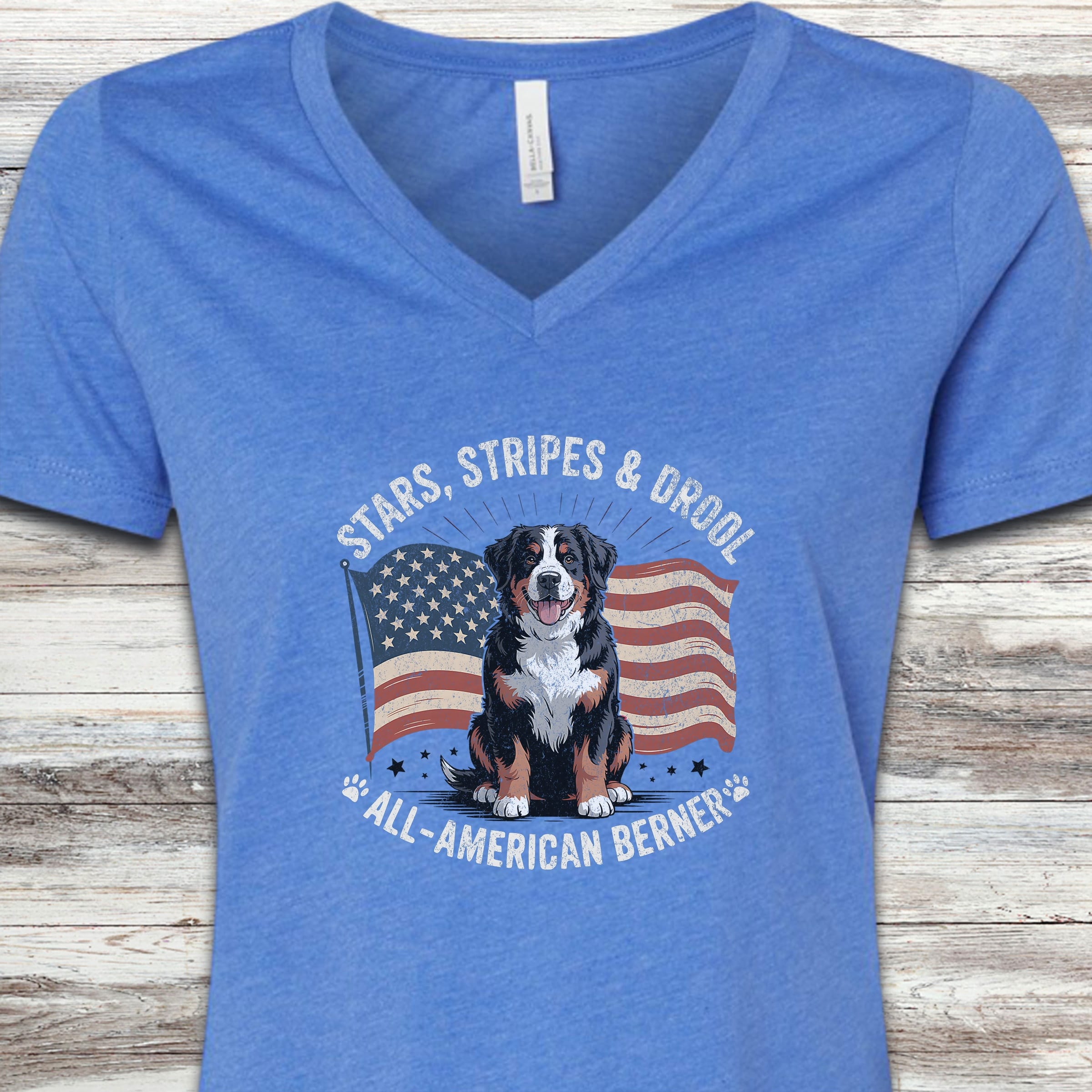 Bernese Mountain Dog All American V-Neck Tee - Heather True Royal