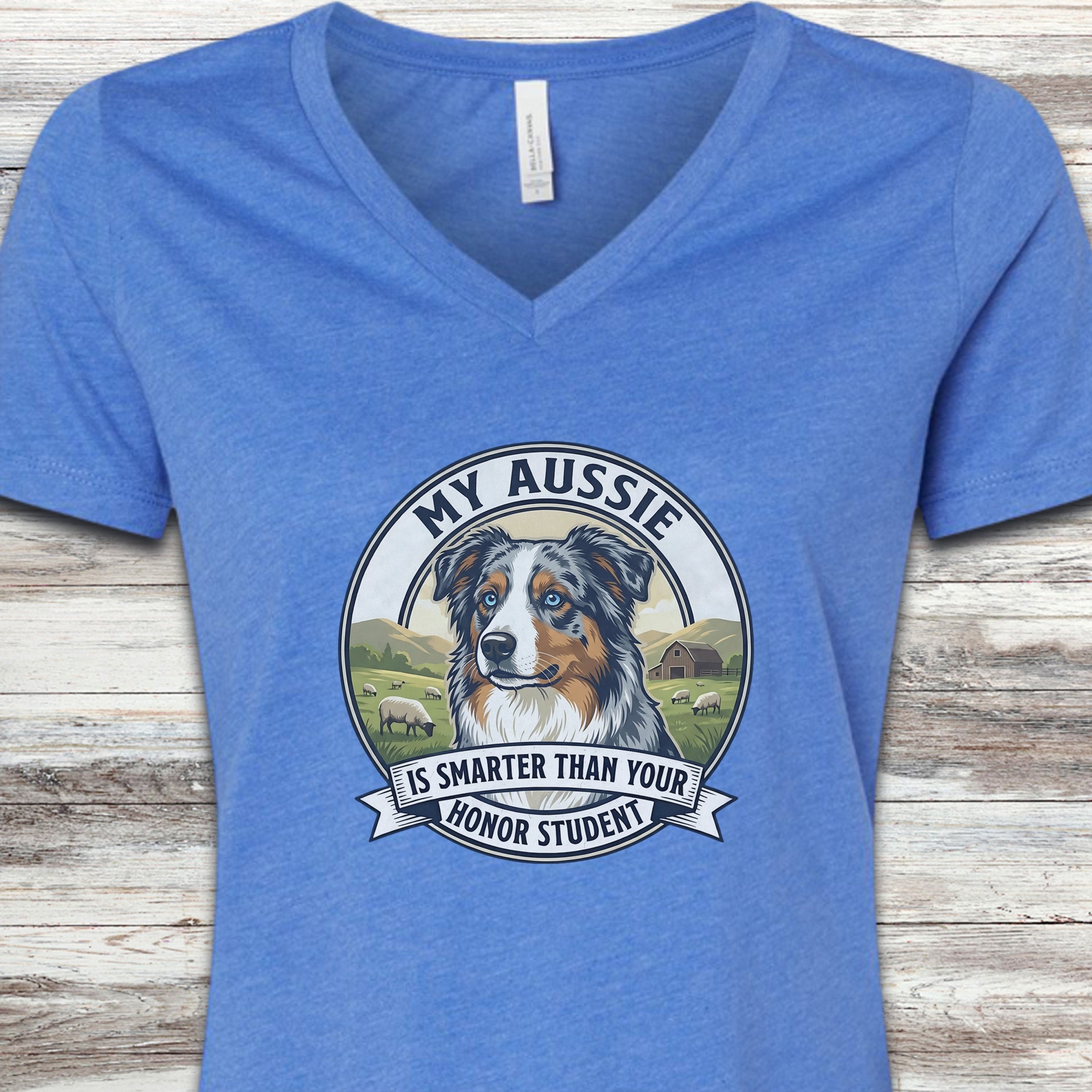 Australian Shepherd Aussie Smart V-Neck Tee - Heather True Royal