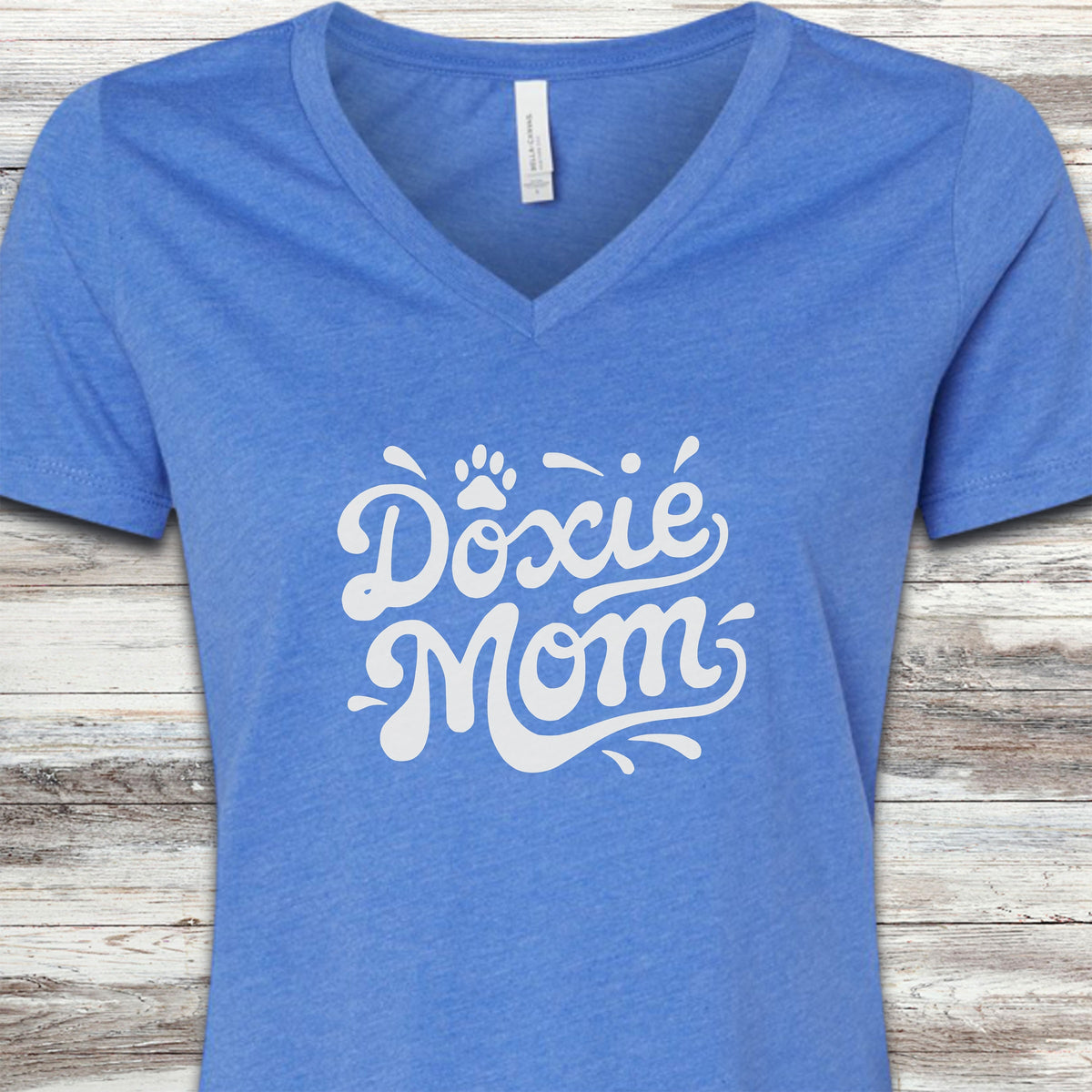 Dachshund Groovy Mom V-Neck Tee - Heather True Royal