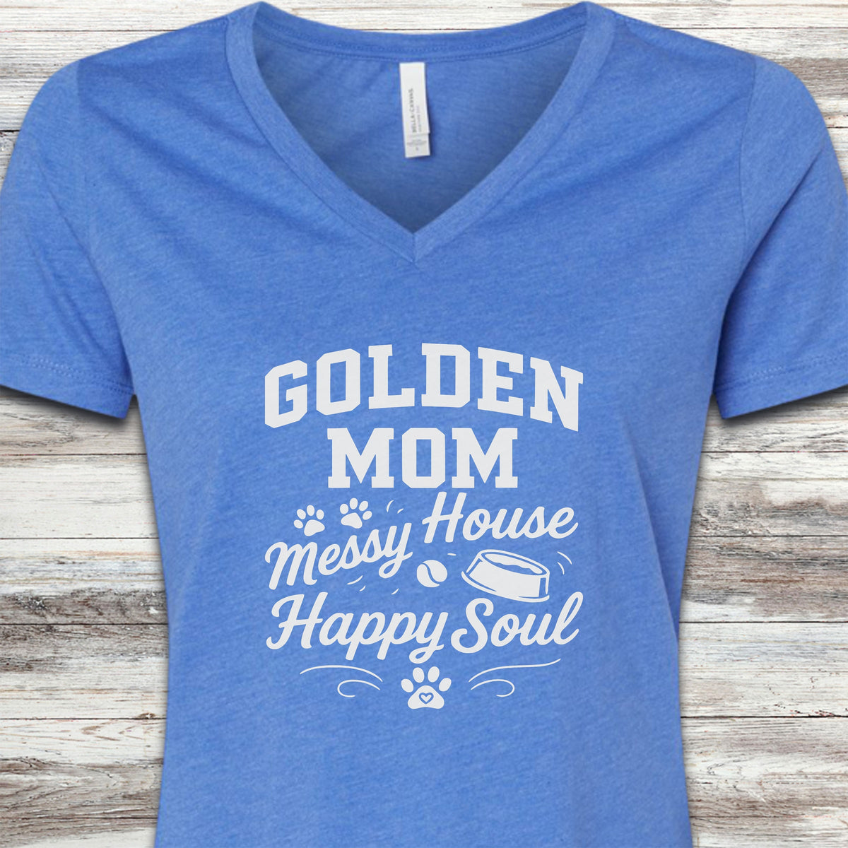 Golden Retriever Happy Soul V-Neck Tee - Heather True Royal