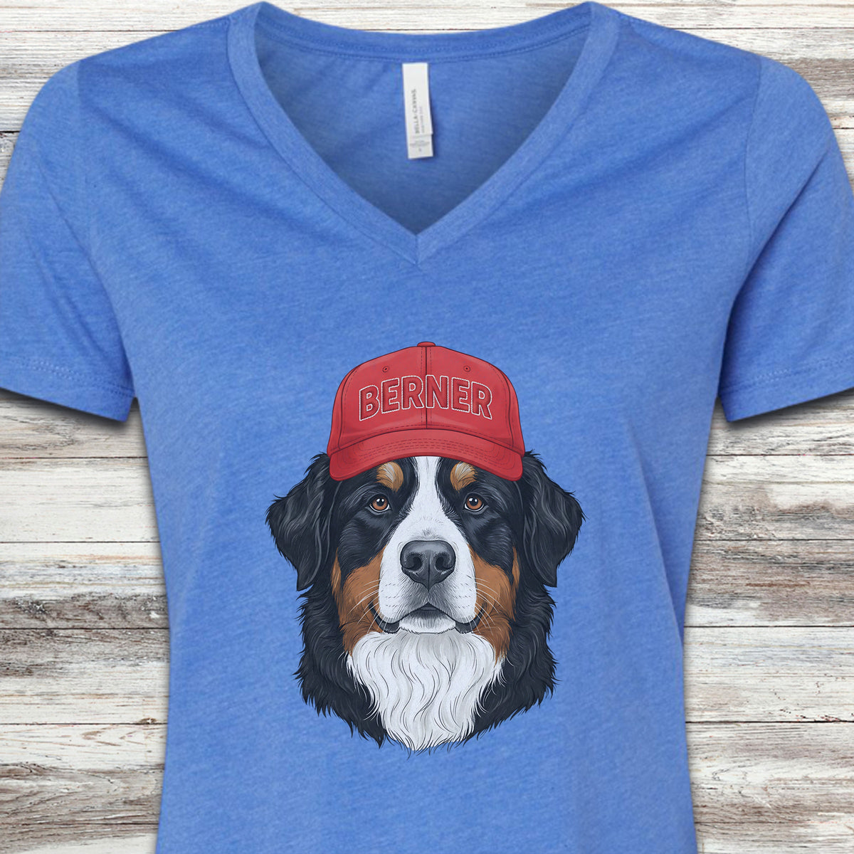 Bernese Mountain Dog Berner Hat V-Neck Tee - Heather True Royal