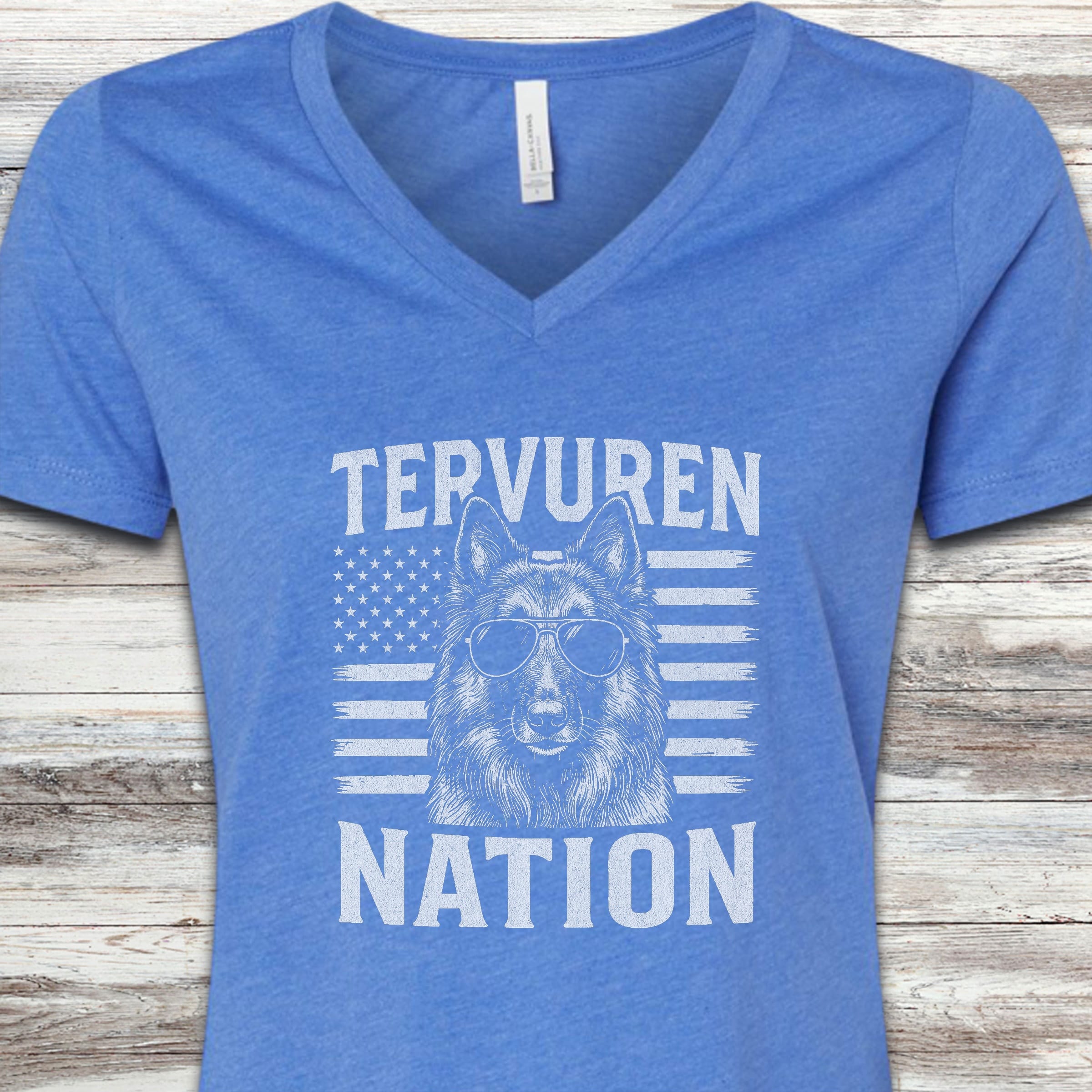 Belgian Tervuren Nation V-Neck Tee - Heather True Royal
