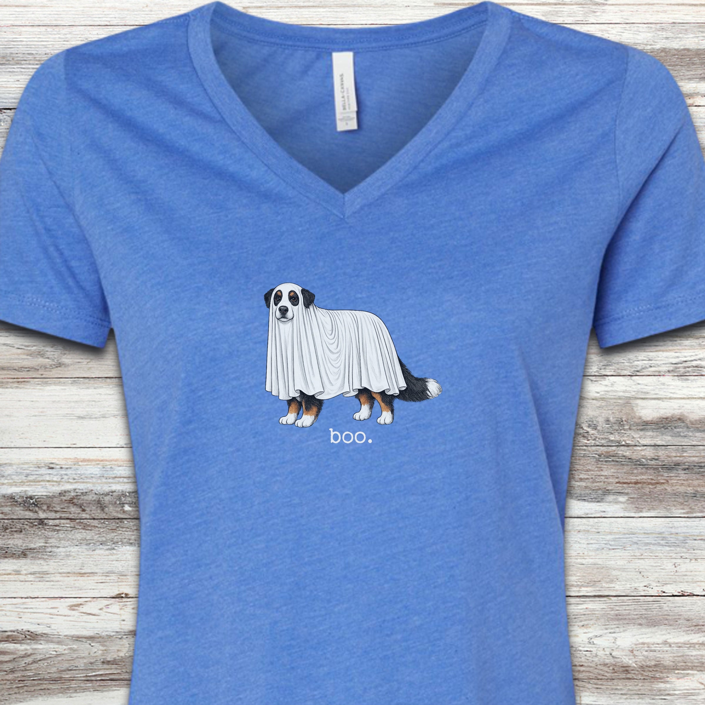 Bernese Mountain Dog Boo V-Neck Tee - Heather True Royal