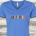 Dachshund Holiday Faux Patchwork V-Neck Tee - Heather True Royal