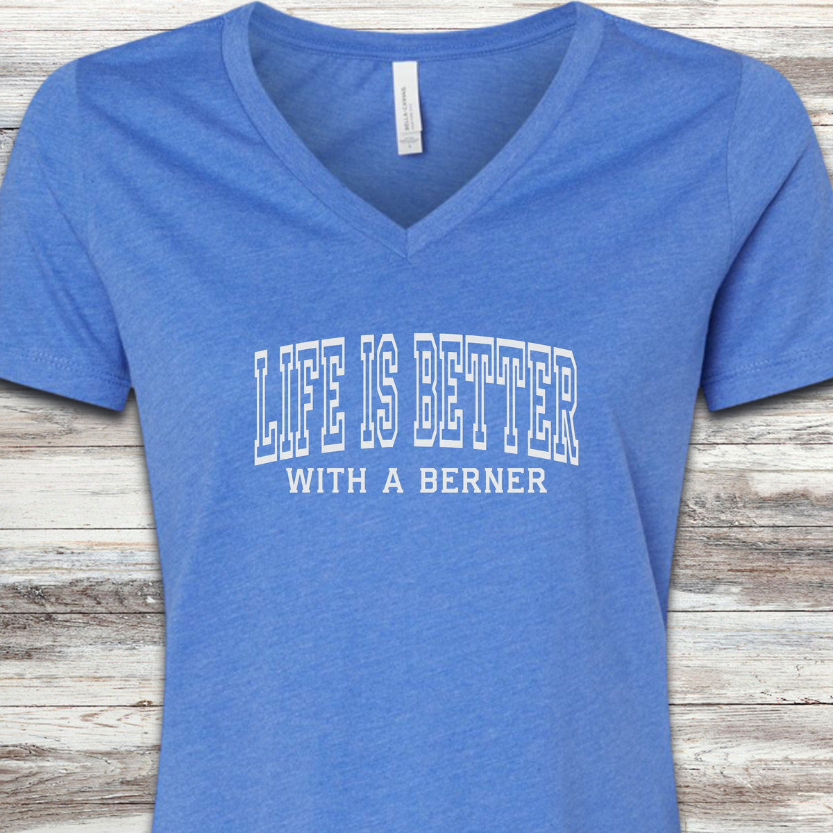 Bernese Mountain Dog Better V-Neck Tee - Heather True Royal