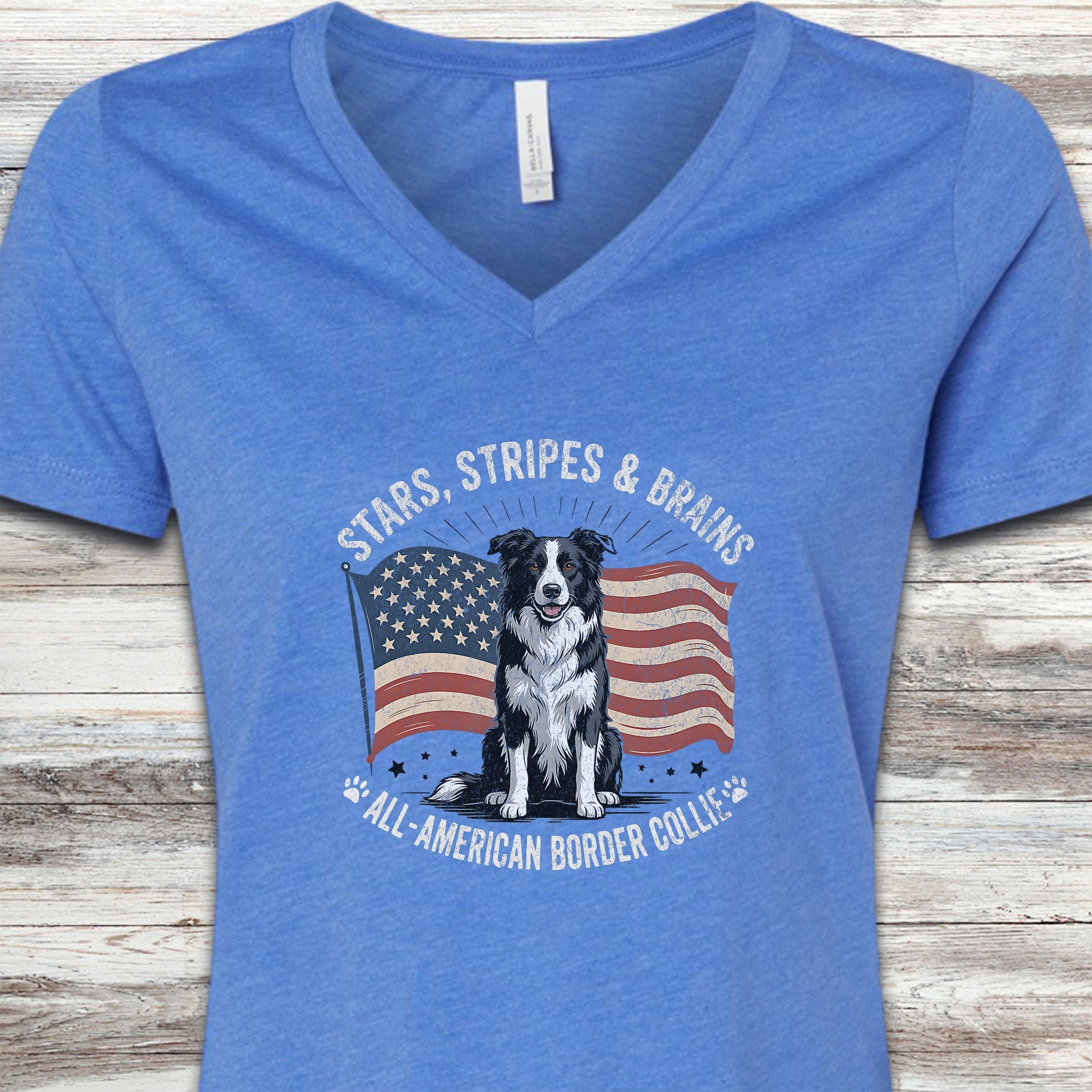 Border Collie All American V-Neck Tee - Heather True Royal
