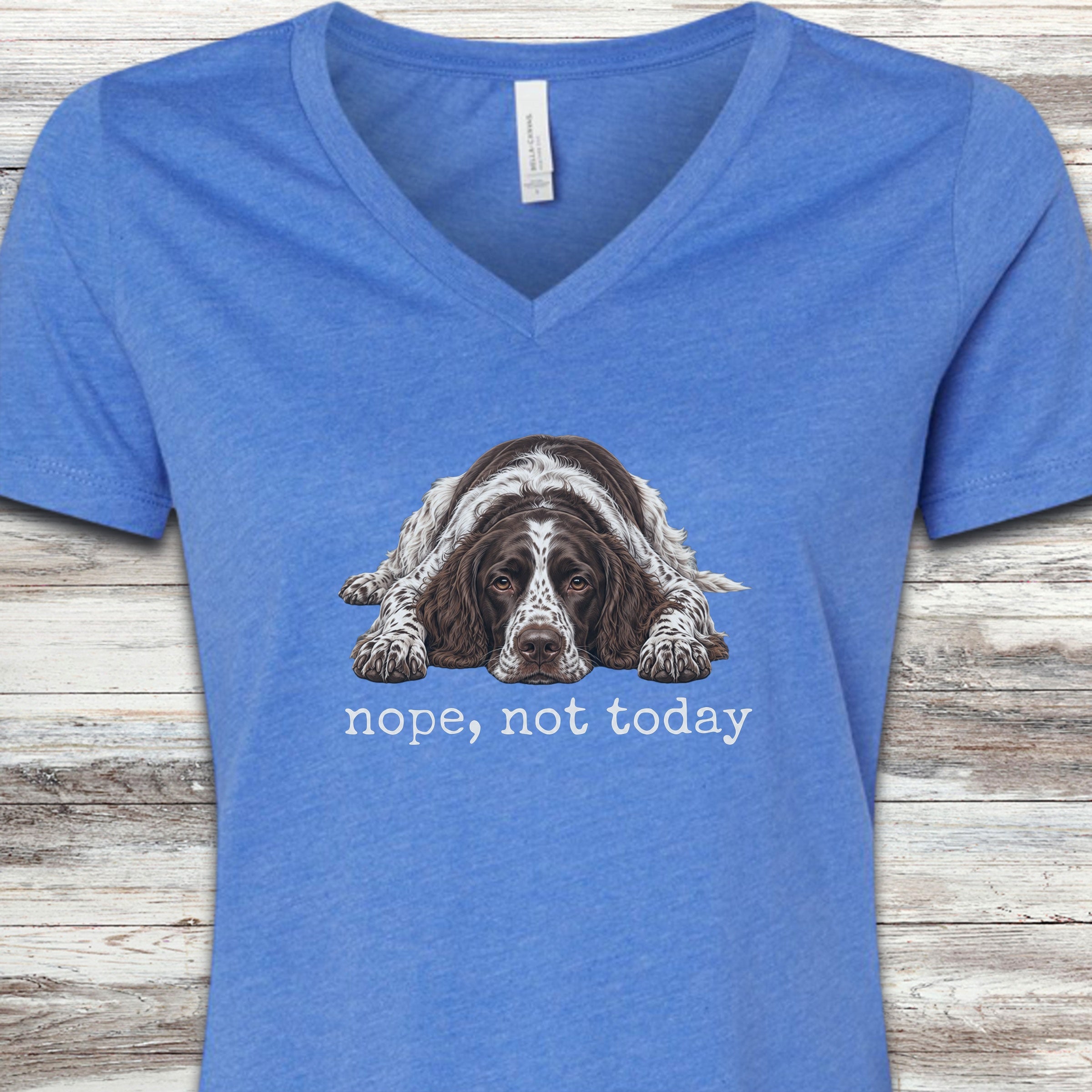 English Springer Spaniel Nope V-Neck Tee - Heather True Royal