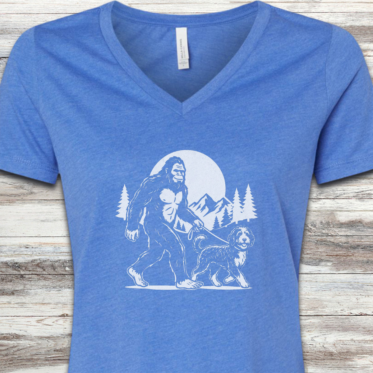Bernedoodle & Bigfoot V-Neck Tee - Heather True Royal